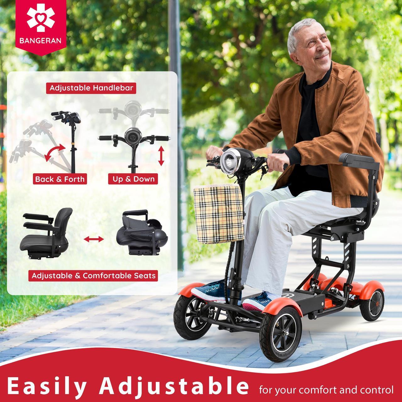 Alt view image 6 of 6 - Wide Seat 4 Wheel Power Scooter, Lightweight Foldable, Adjustable Speed and Handle, Up to 12 Miles - Matte Black Color