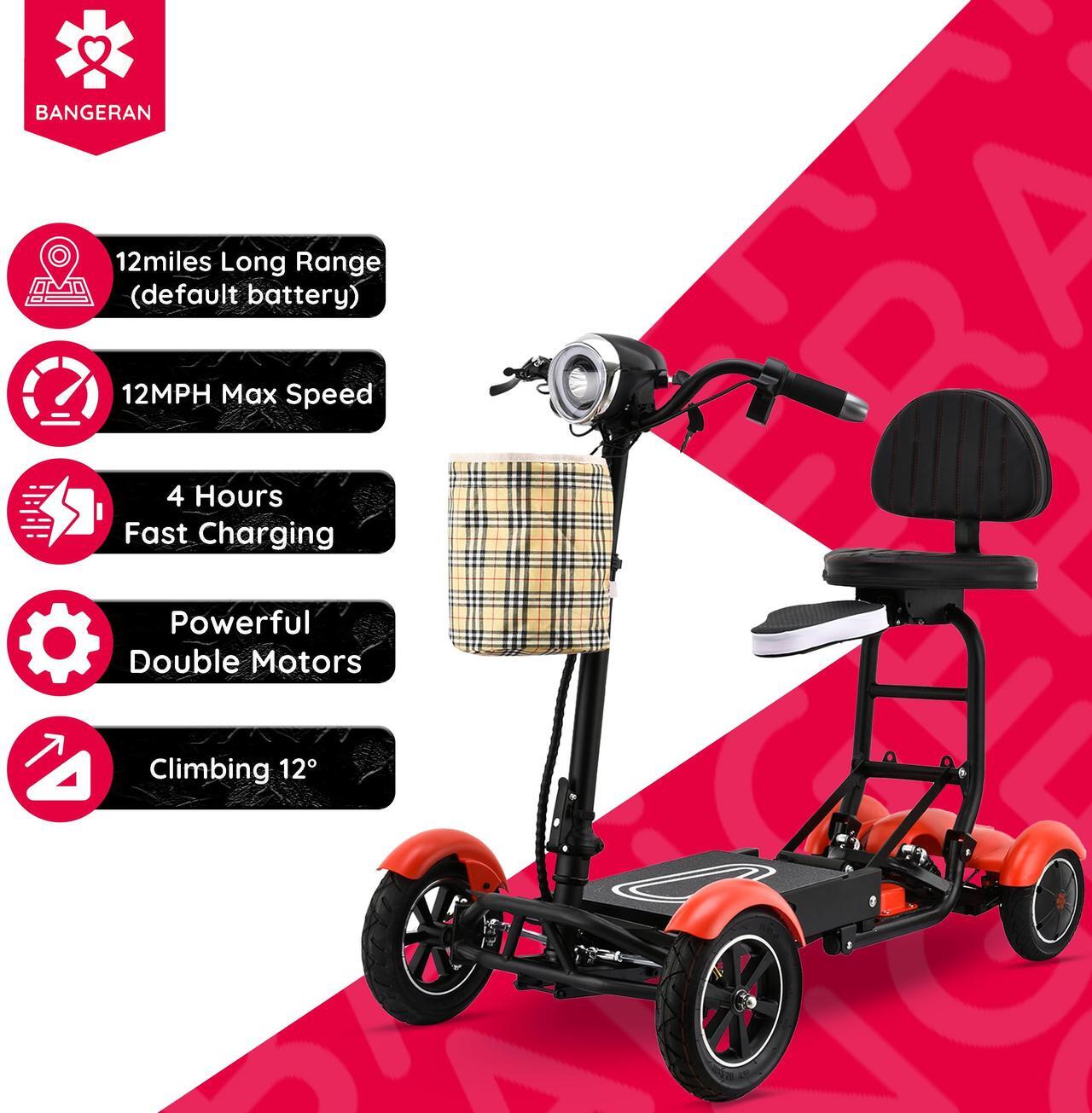 Alt view image 2 of 7 - Bangeran 4 Wheel Scooter, Foldable and Lightweight, Up to 12 Miles - Matte Red
