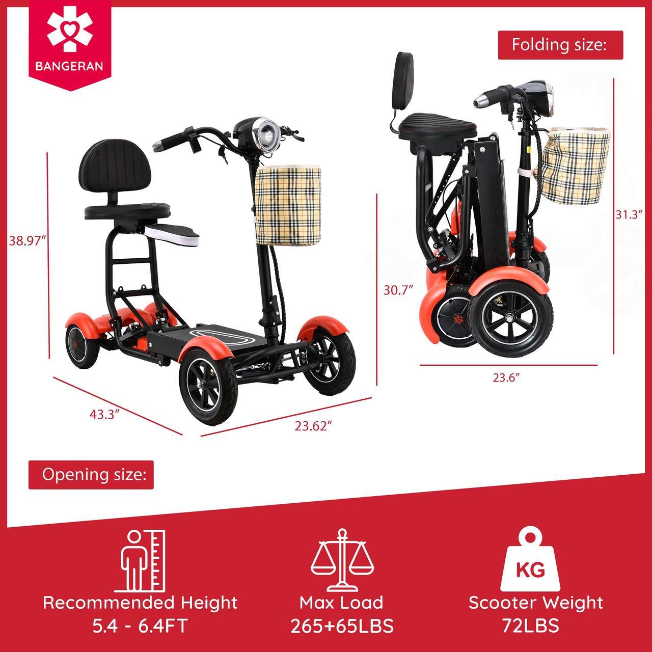 Alt view image 6 of 7 - Bangeran 4 Wheel Scooter, Foldable and Lightweight, Up to 12 Miles - Matte Red