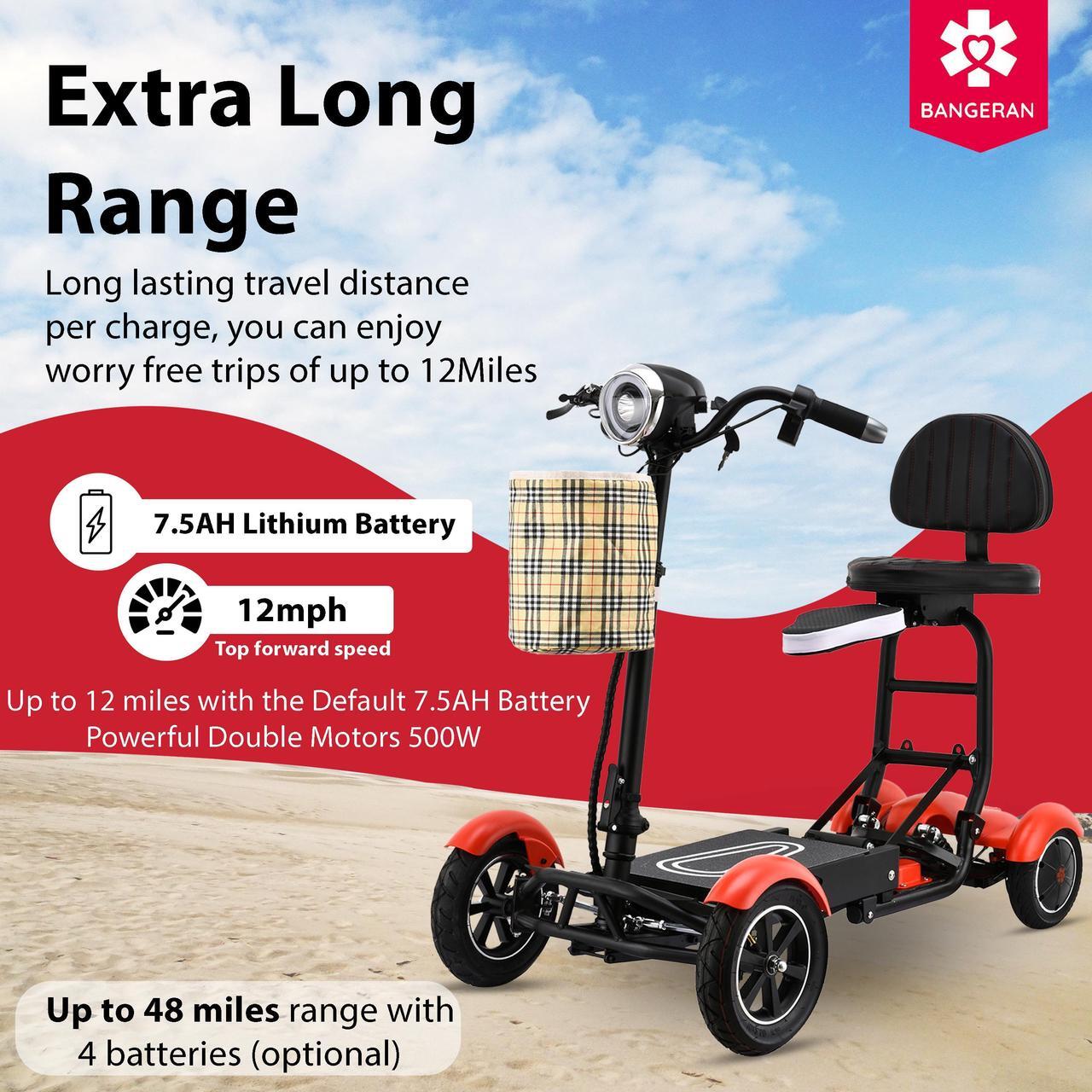 Alt view image 5 of 7 - Bangeran 4 Wheel Scooter, Foldable and Lightweight, Up to 12 Miles - Matte Red