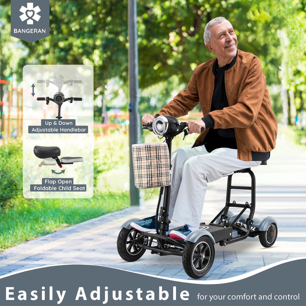Alt view image 7 of 7 - Bangeran Mobility Scooter, 4 Wheel Easy Travel, Up to 12 Miles - Matte Sky Blue