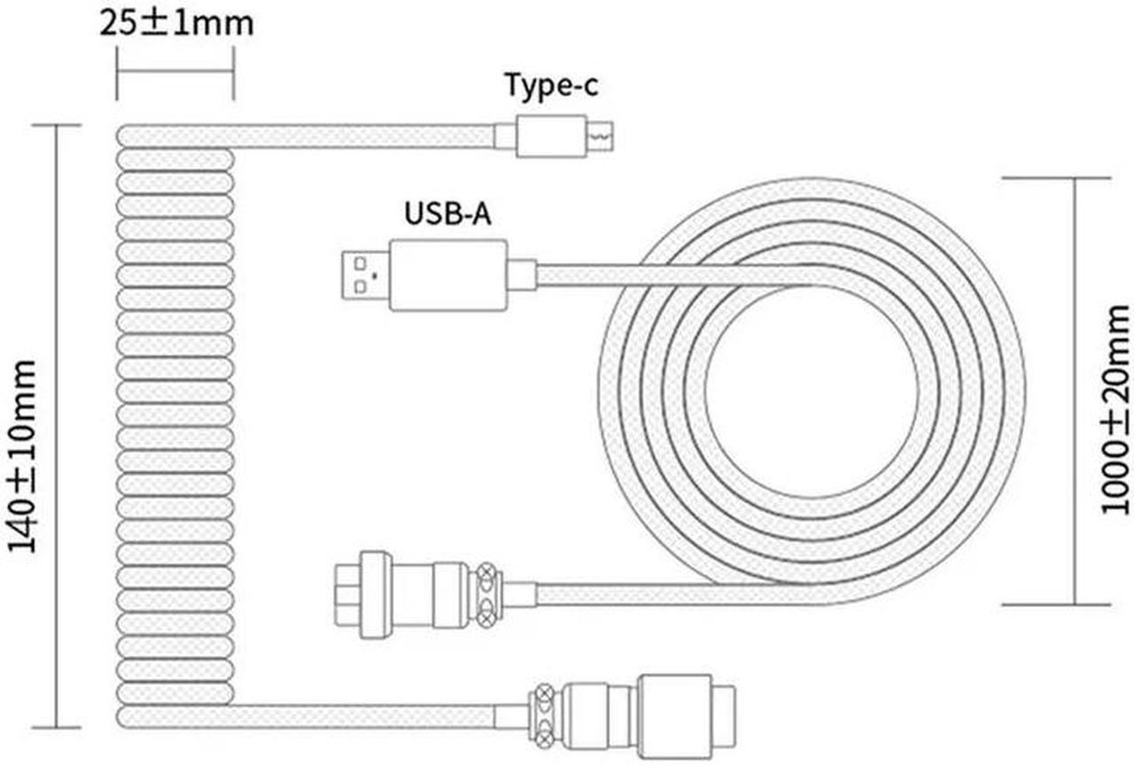 Alt view image 2 of 2 - Coiled Keyboard Cable USB C for Mechanical Gaming Keyboard Double-Sleeved Wire with Detachable Metal Aviator Connector Charging,1.5M USB-C to USB-A