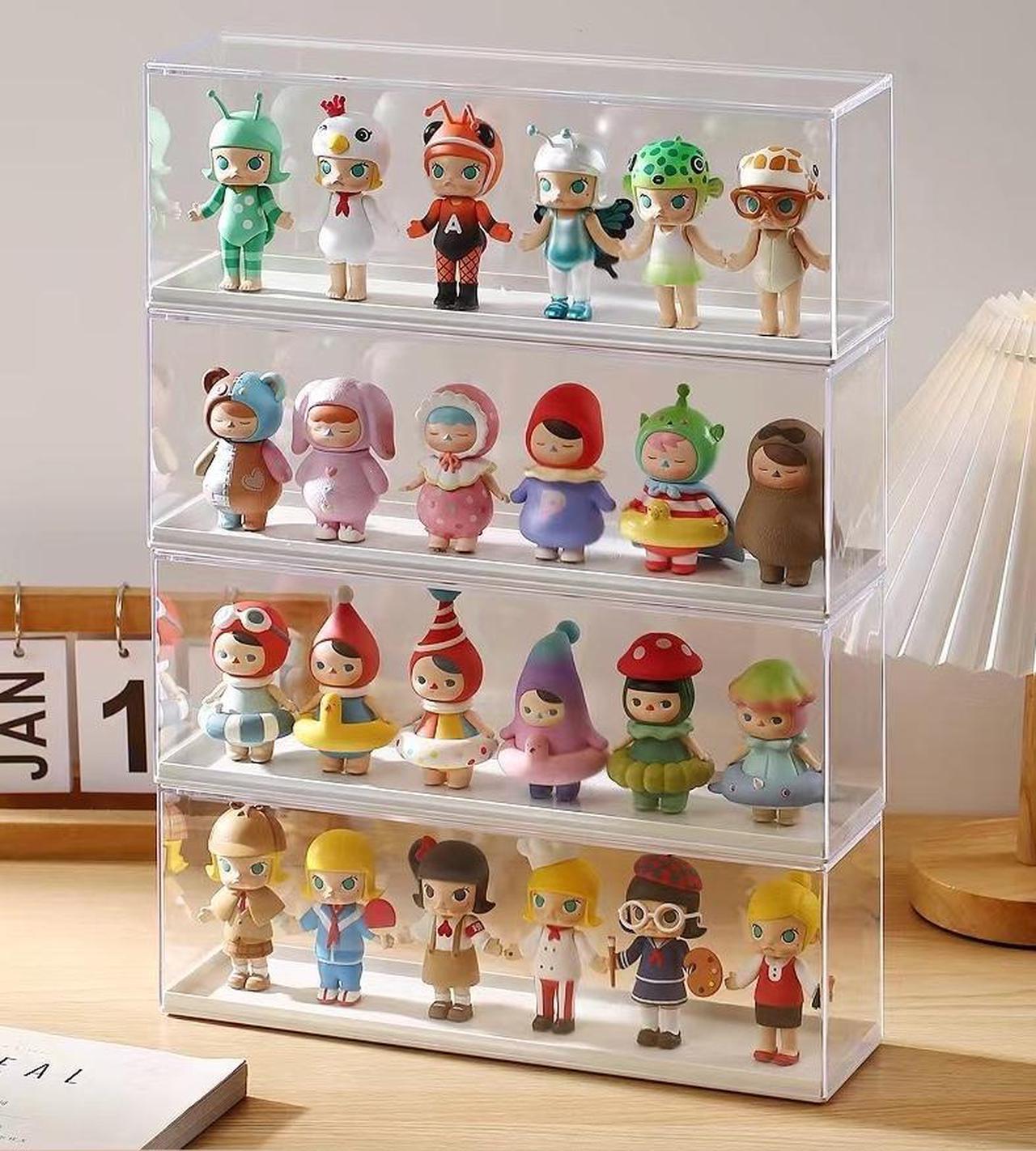 Alt view image 3 of 3 - Acrylic Clear Display Case, Clear Dustproof Protection Showcase, Display Box Storage Holder for Doll Toy Collectibles, Stackable, suitable for Computer Desk