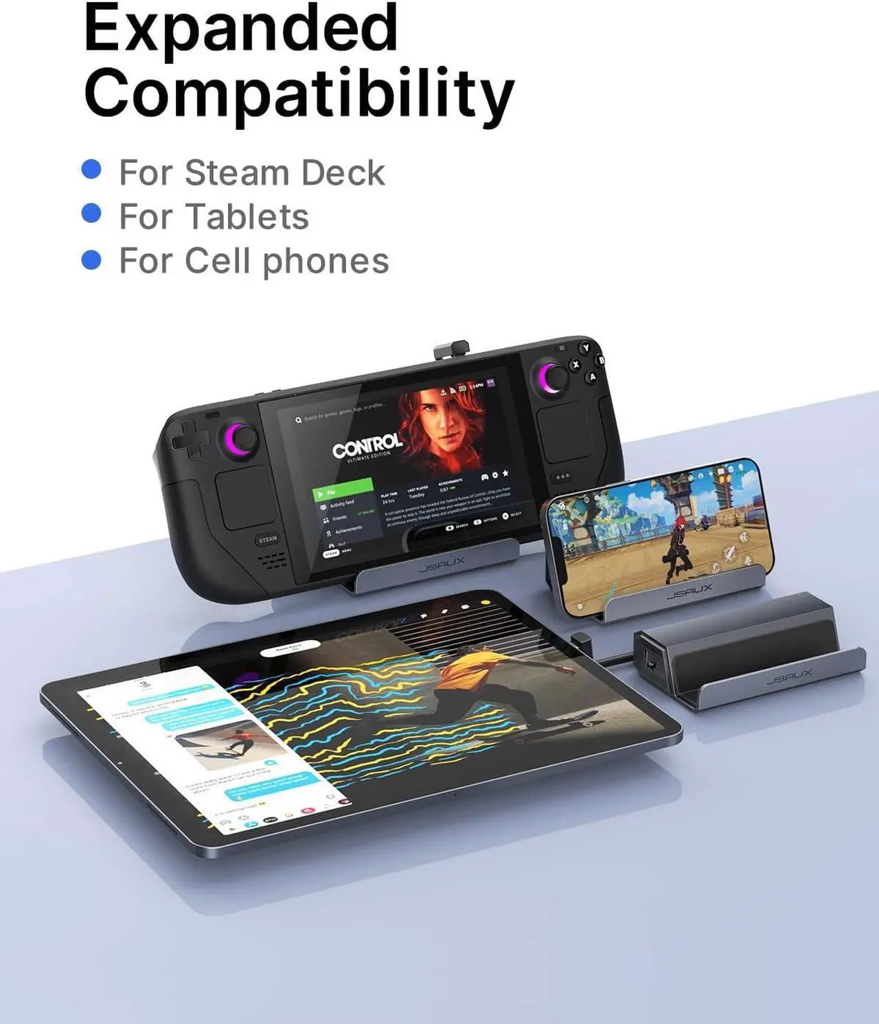 Alt view image 5 of 7 - Betrusami Docking Station for Steam Deck OLED 2023/ROG Ally/Legion Go, 5-in-1 Steam Deck Dock with HDMI 2.0 4K@60Hz, 100Mbps Ethernet, Dual USB-A 2.0 and 100W USB-C Charging Port