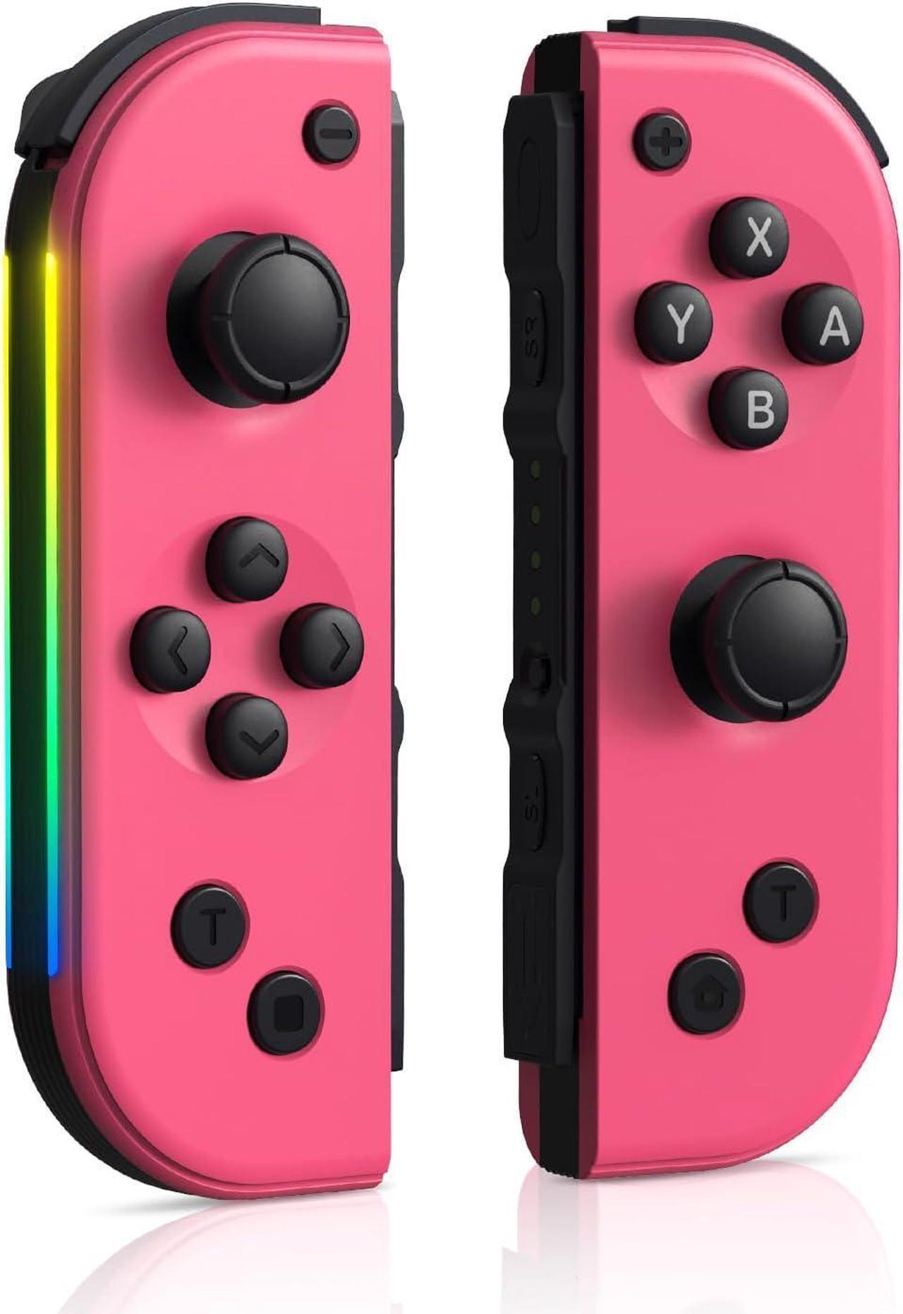 7-Color of Led Joypads Controller for Switch/OLED/Lite,Switch Joypad Support Wake-Up Function, Six-Axis and Turbo Function With Straps (Pink)