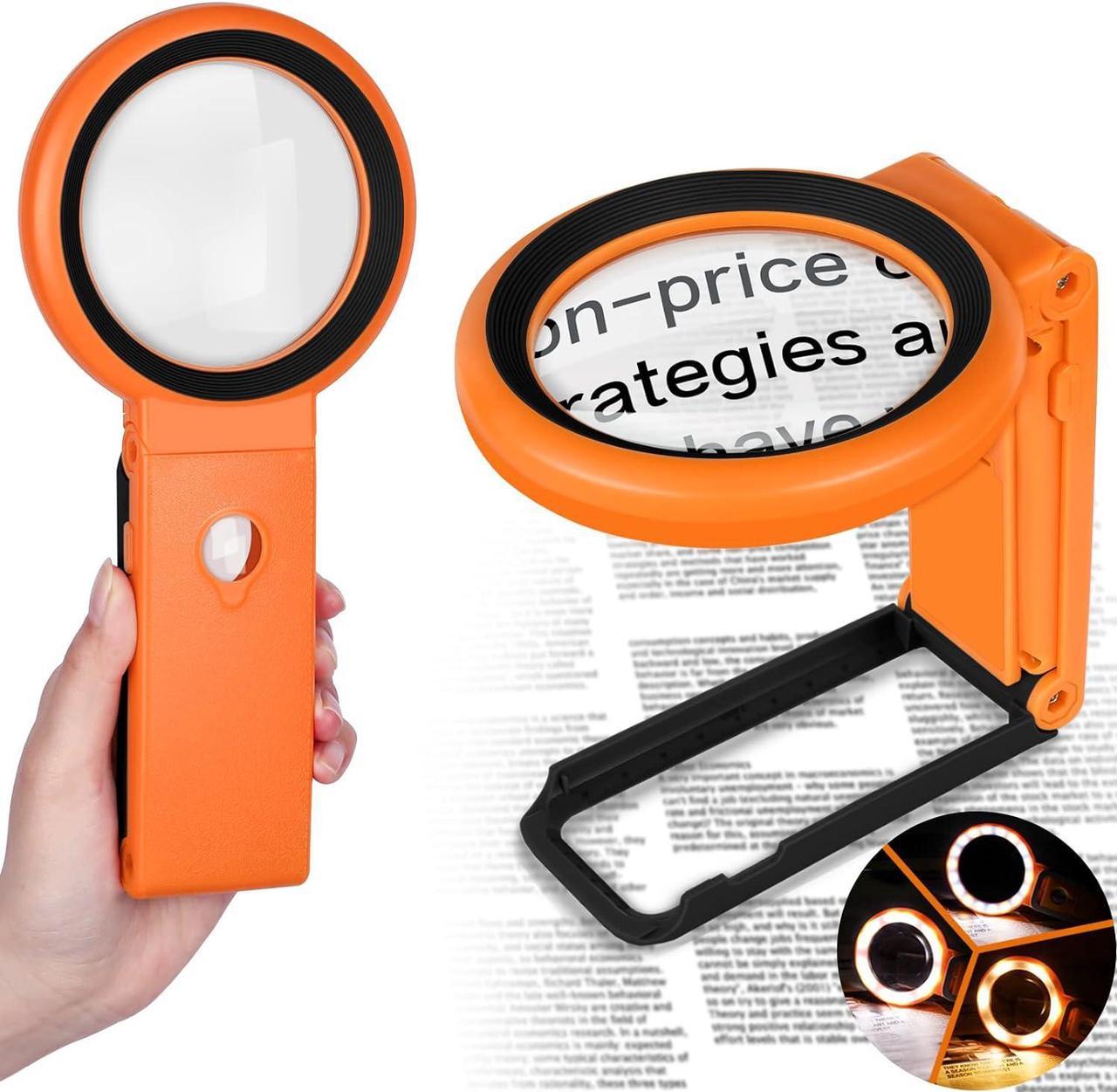 30X 40X Magnifying Glass with Light and Stand, Large Lighted Magnifying Glass 18 LED Illuminated Handheld Magnifier for Reading Close Work Coins Jewelry Macular Degeneration (Orange)