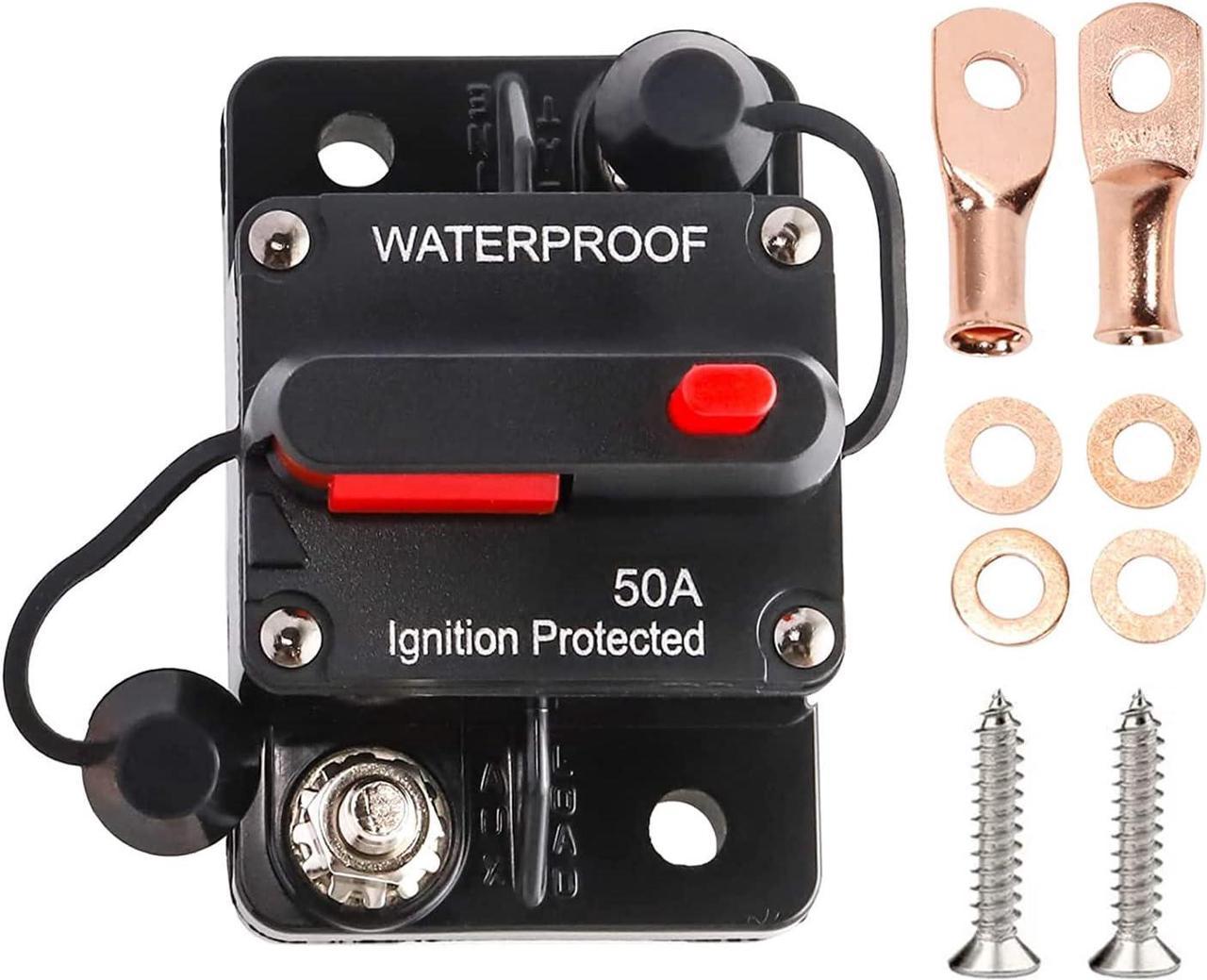 50A Amp Circuit Breaker for Boat Trolling Motor Marine ATV Vehicles Stereo Audio Battery Solar System Inline Fuse with Manual Reset Switcher Waterproof DC 12V-48V