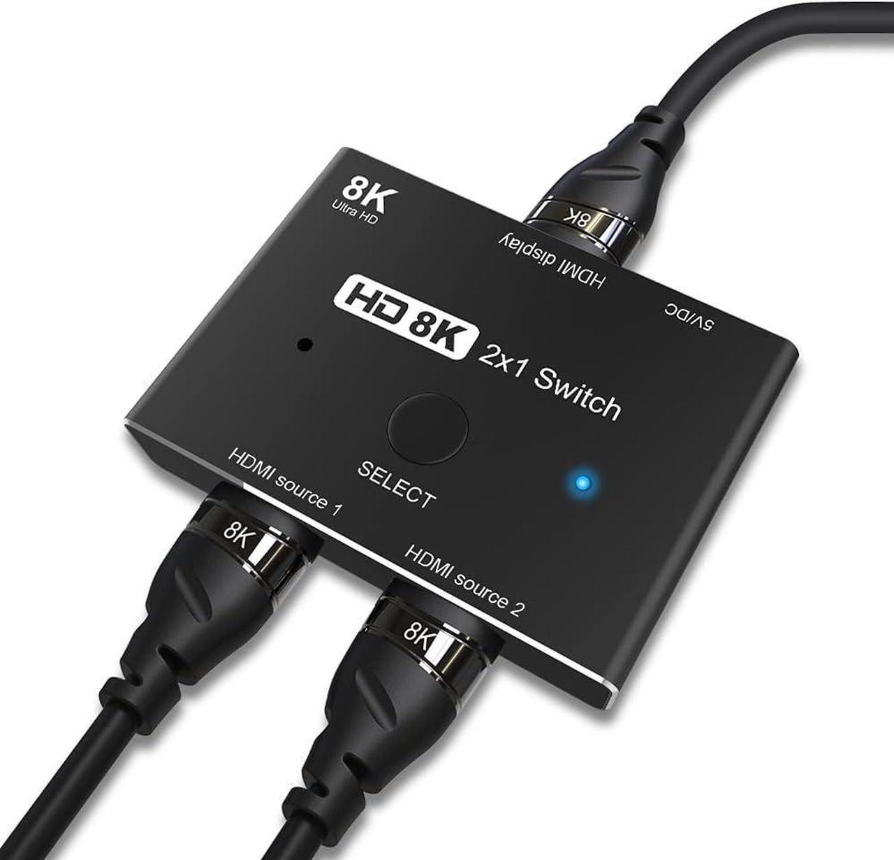 HDMI 2.1 Ultra HD 8K High Speed 48Gbps Directional Switch Adapter 2in 1out 8K@60Hz 4K@120Hz Converter Compatible with Xbox PS5 Projectors Monitors