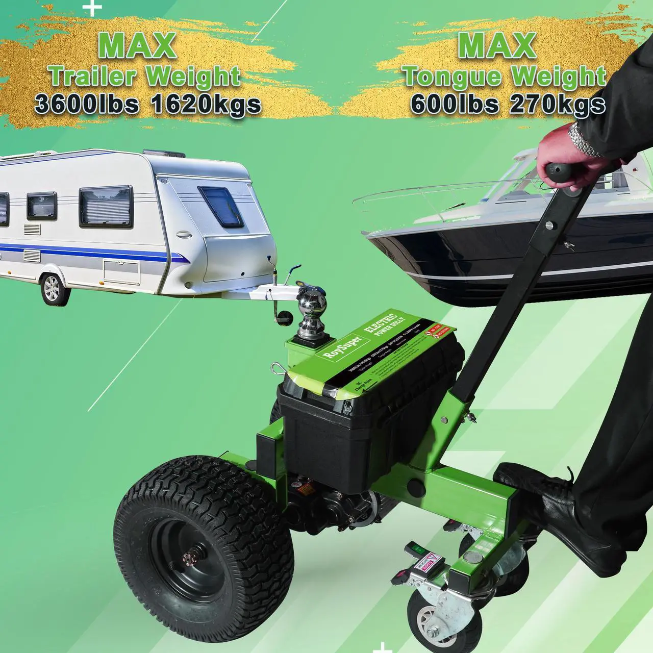 Alt view image 3 of 7 - ROYSUPER Electric Trailer Dolly 3600LBS Max Motorized Trailer Dolly 600LBS Max Tongue Weight Electric Trailer Mover Dolly DC 24V 850W with 2''Ball 1-7/8''Ball for ATV Towing Car RV Boat Cargo Trailers