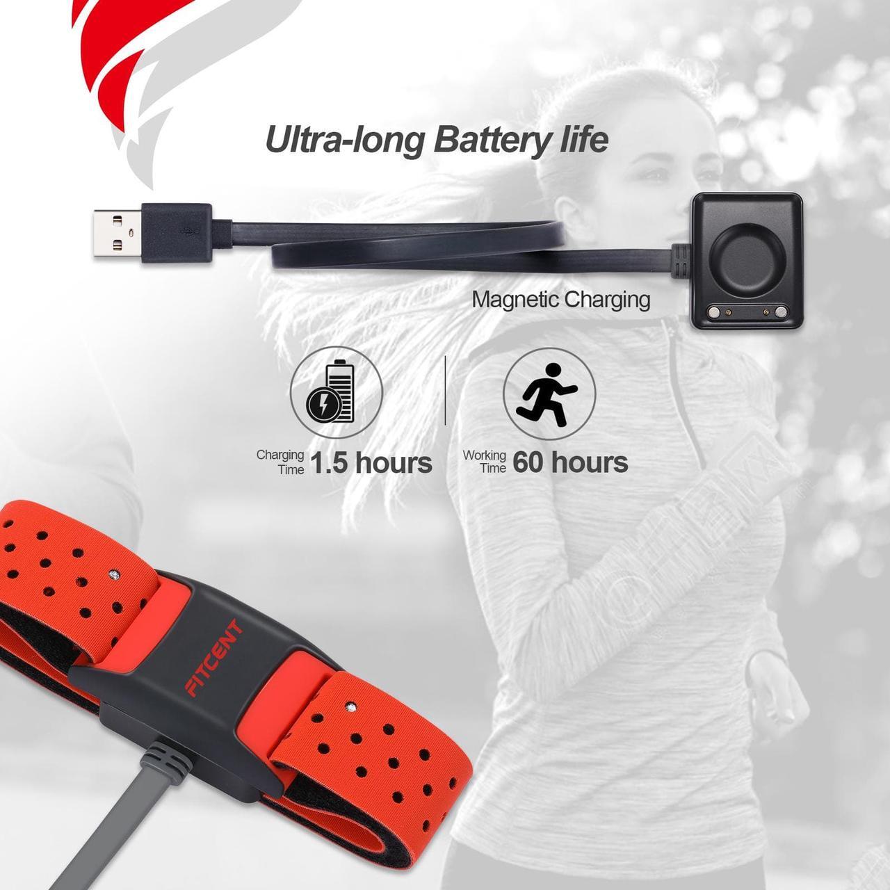 Alt view image 4 of 6 - FITCENT Heart Rate Monitor Armband, Bluetooth ANT+ Optical Heart Rate Sensor Arm Band, Rechargeable Fitness Tracker for Peloton Strava Zwift Polar Beat DDP Yoga Wahoo Fitness