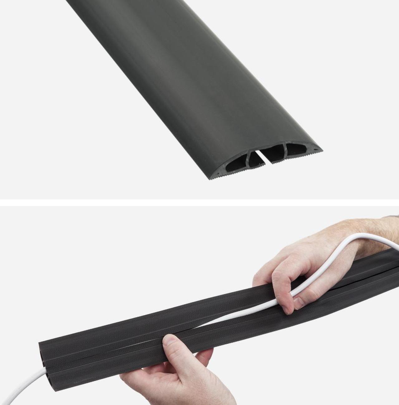Main image of D-Line 6ft Floor Cord Cover, Cable Protector, Protect Wires and Prevent Cable Trips, Cable Management Solution - Cord Cavity = 0.63" (W) x 0.31" (H) - Black
