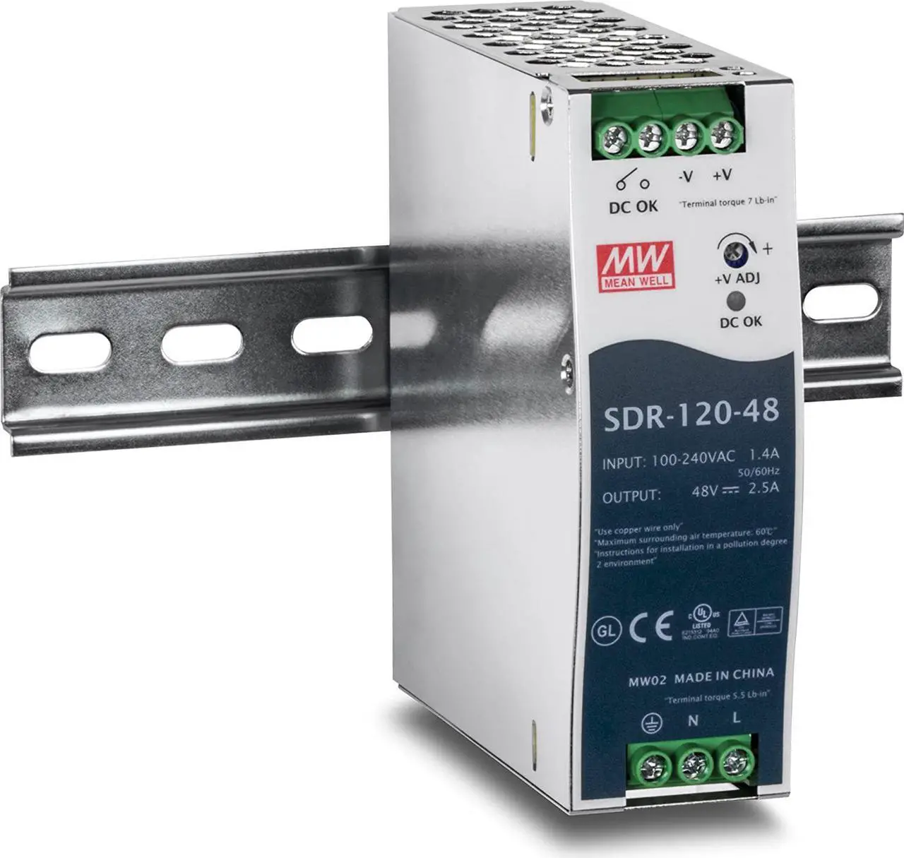 Alt view image 5 of 8 - TRENDnet TI-S12048 DIN Rail 48V 120W Power Supply for TI-PG541