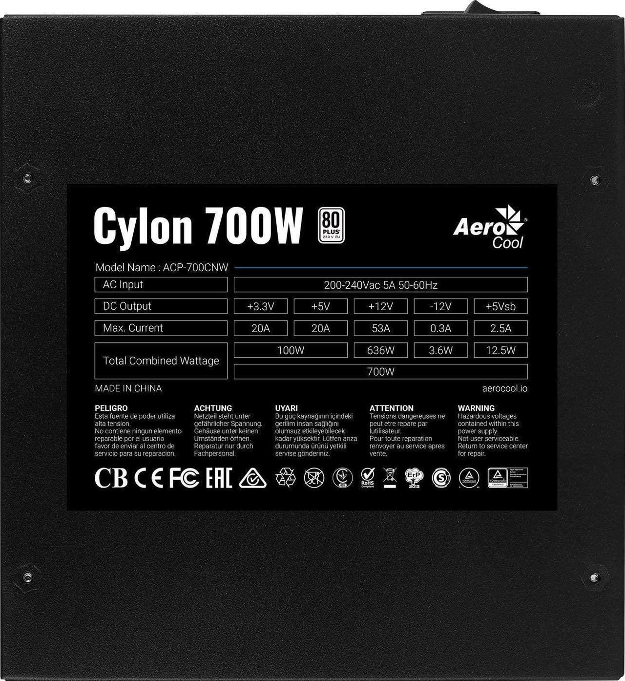 Alt view image 6 of 7 - Aerocool Cylon 700W 80Plus White Certified Fully Wired Non-Modular Power Supply Unit