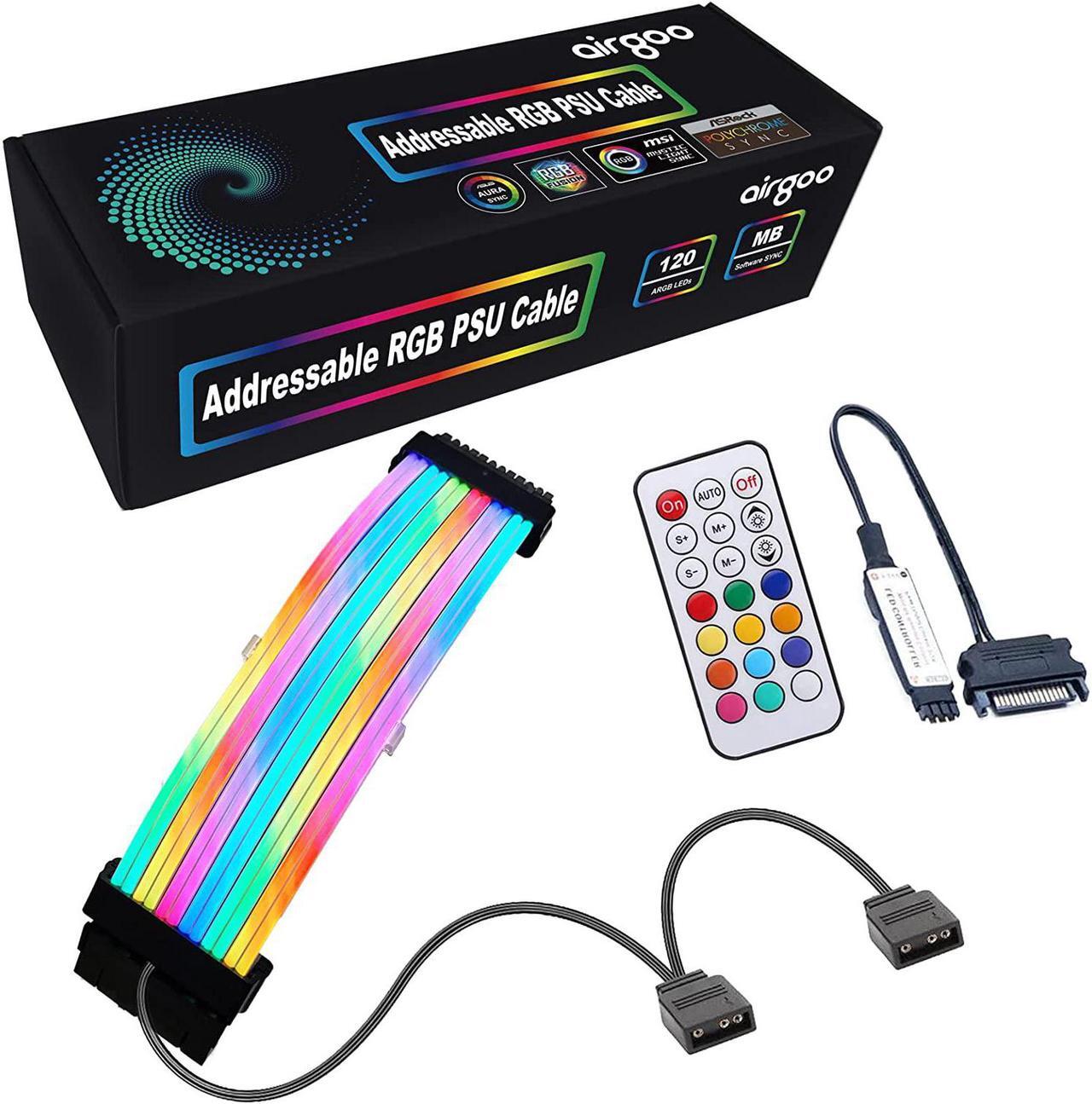 Main image of Airgoo Addressable RGB PSU Cable, 24 Pin ATX Cable Extension Kit, with Diffused Lighting, 120 LEDs Super Bright for 5V 3-pin Aura SYNC, Gigabyte RGB Fusion, MSI Mystic Light Sync, with Remote Control