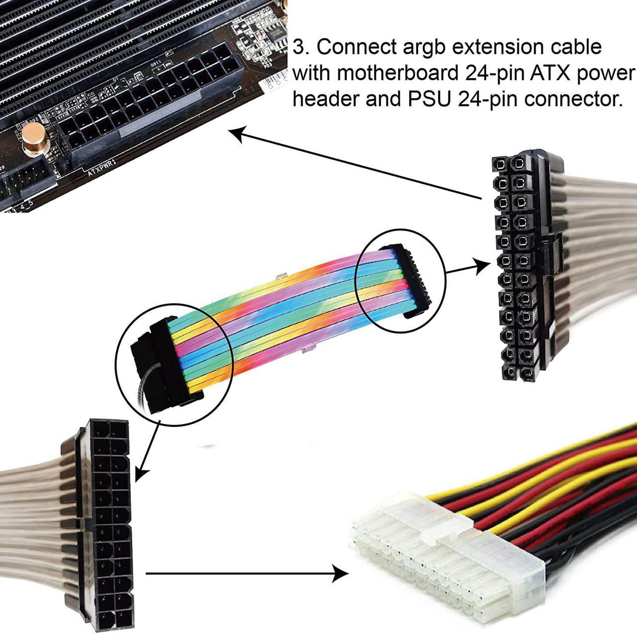 Alt view image 5 of 7 - Airgoo Addressable RGB PSU Cable, 24 Pin ATX Cable Extension Kit, with Diffused Lighting, 120 LEDs Super Bright for 5V 3-pin Aura SYNC, Gigabyte RGB Fusion, MSI Mystic Light Sync, with Remote Control