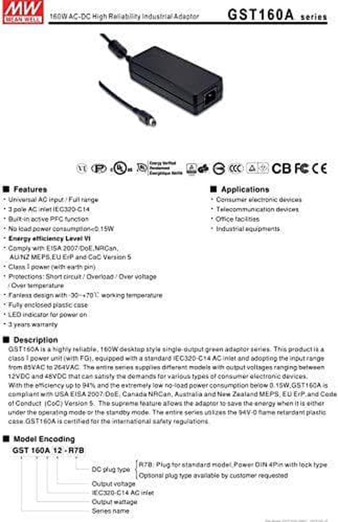 Alt view image 2 of 3 - Desktop Industrial Adapter 160W 48V 3.34A GST160A48-R7B Meanwell AC-DC SMPS GST160A MEAN WELL Switching Power Supply