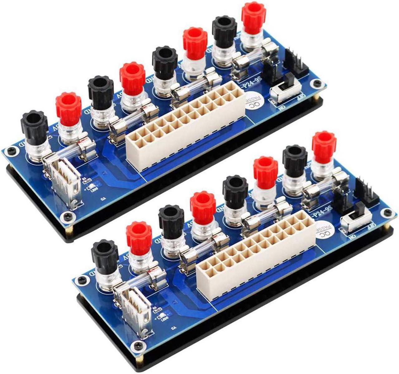 2pcs 20/24Pins ATX Benchtop Power Adapter Board with USB 5V Port Computer ATX Power Supply Breakout Adapter Module (Blue)