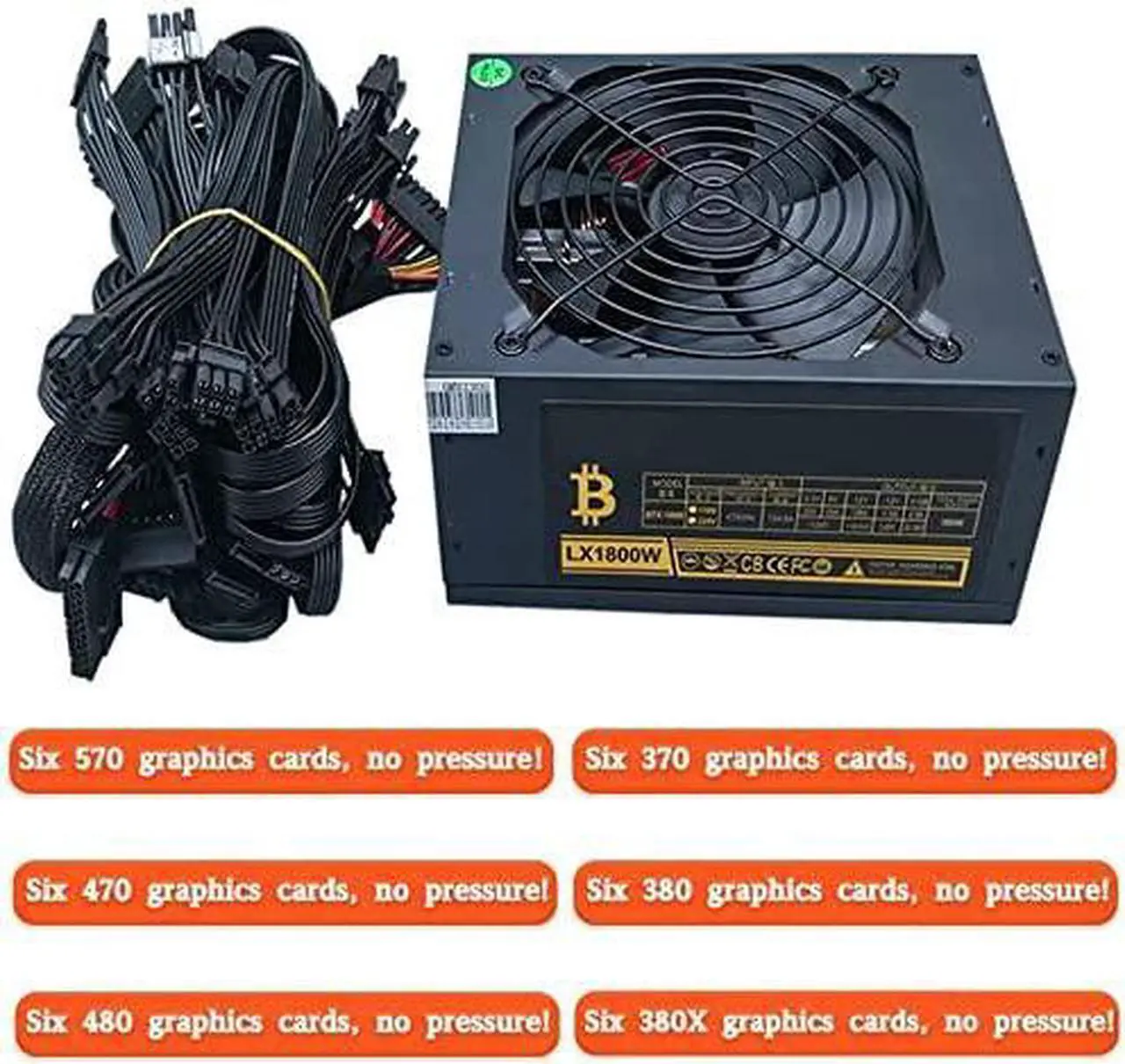 Alt view image 5 of 6 - Mining Power Supply 2000W, Active PFC Power Supply Mining PC Power 110-240V Modular Power Supply Mining Rig PSUs Supports 8 GPU Ethereum Miner