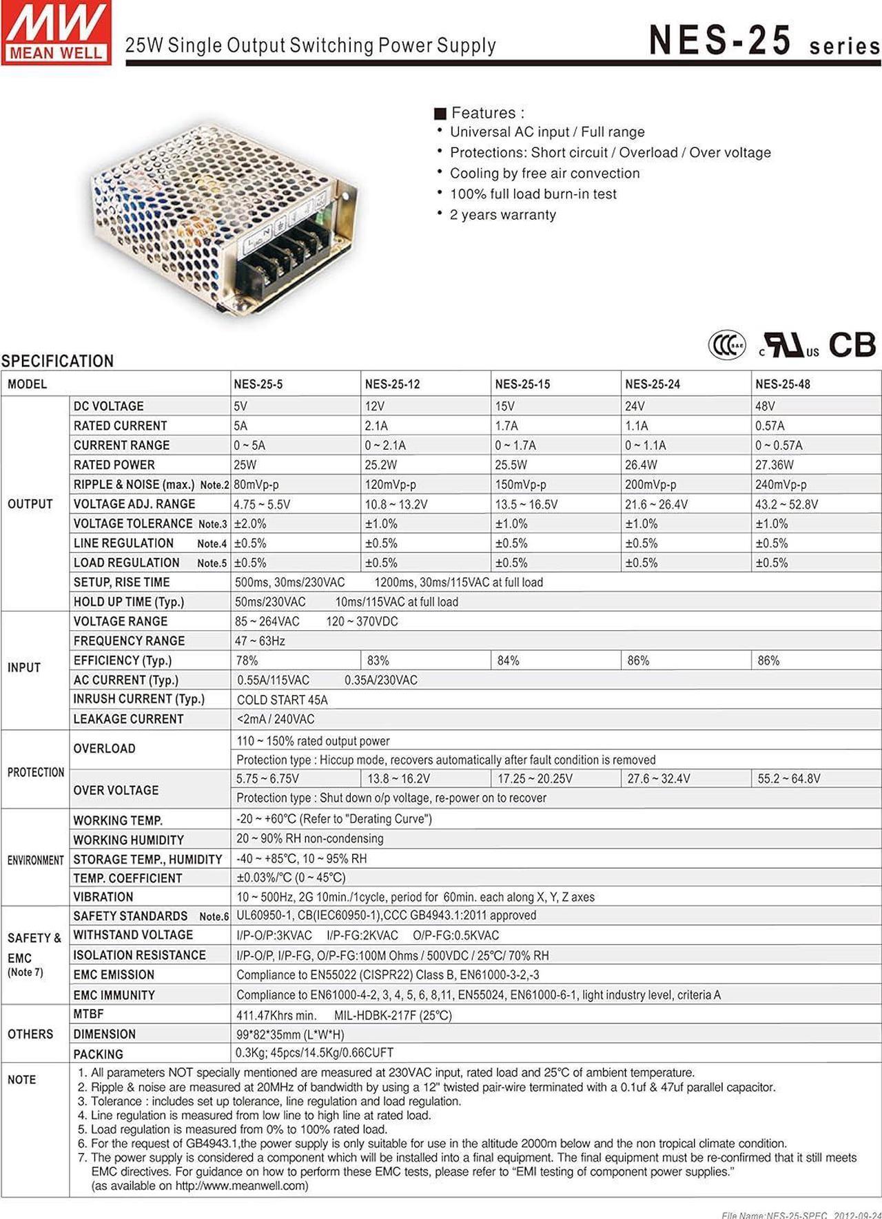 Alt view image 2 of 3 - MW Mean Well NES-25-48 48V 0.57A 27W Single Output Switching Power Supply