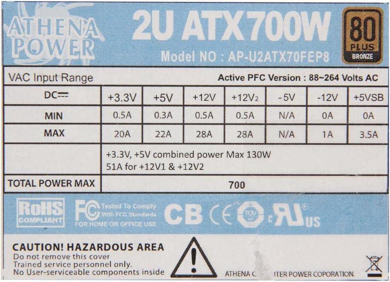 Alt view image 4 of 5 - AP-U2ATX70FEP8 20+4Pin 700W Single 2U IPC Server Power Supply 80 Plus Bronze