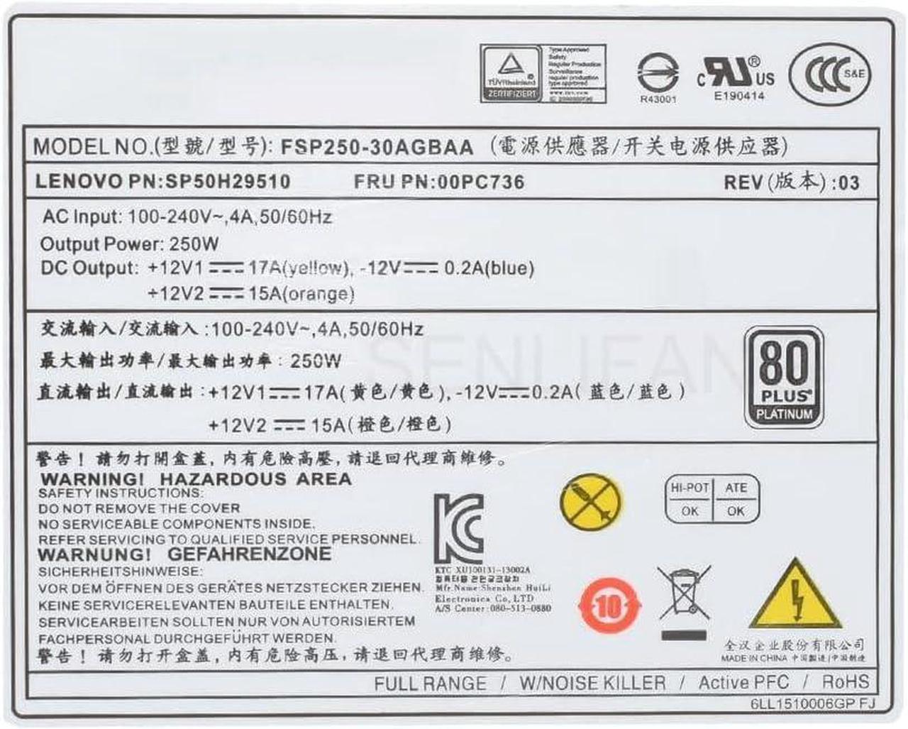 Alt view image 5 of 5 - New for 4600 6600 6900 8600 4900 10Pin 250W Power Supply HK350-12PP HK350-55BP FSP250-30AGBAA 00PC736 PCE026 PA-3251-1 PCH016