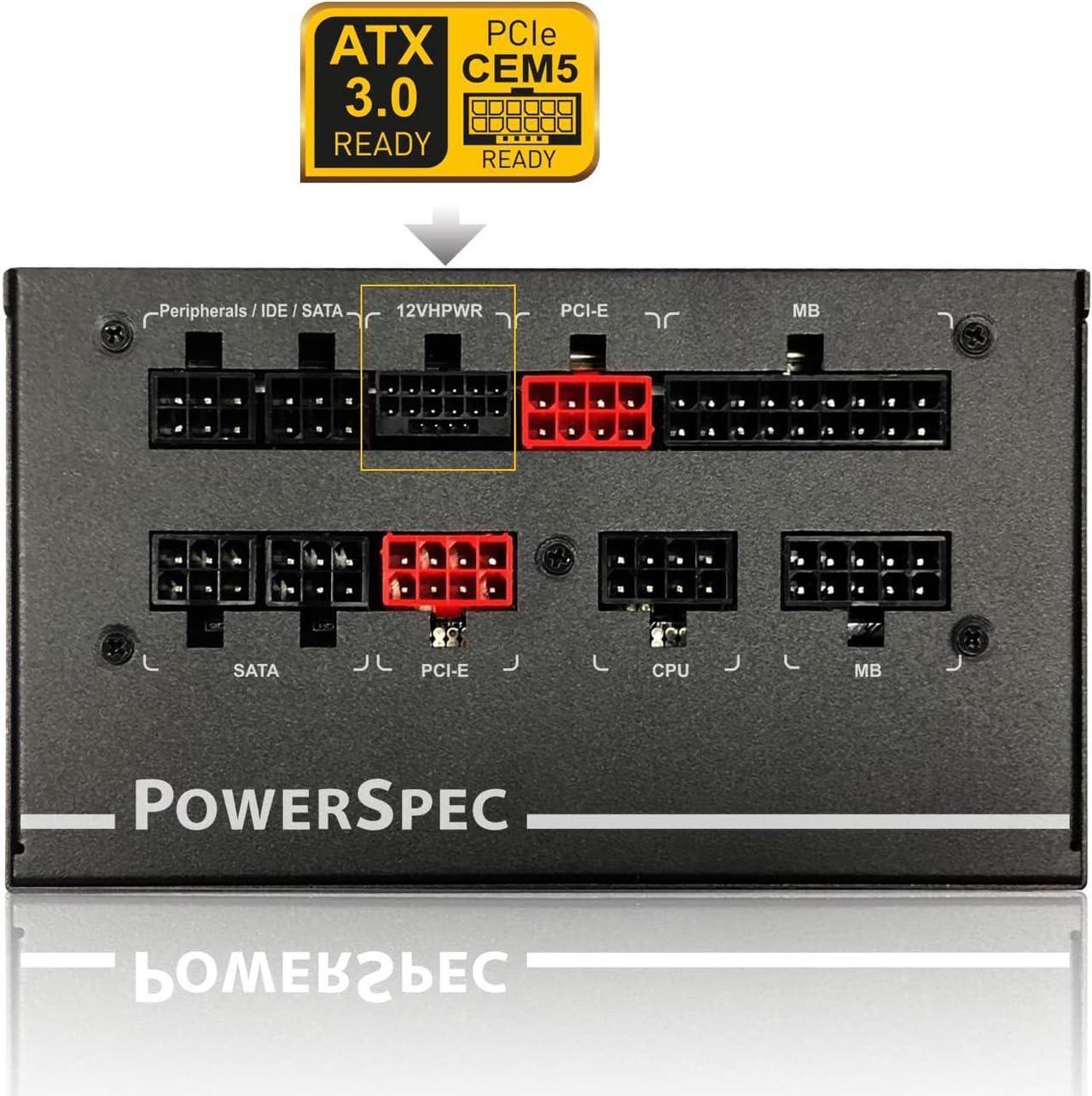 Alt view image 3 of 7 - PowerSpec 850W Power Supply Fully Modular 80 Plus Gold Certified ATX3.0 / PCIe Gen 5 PSU Active PFC Gaming PC Computer Power Supplies, PSX 850GFM CEM