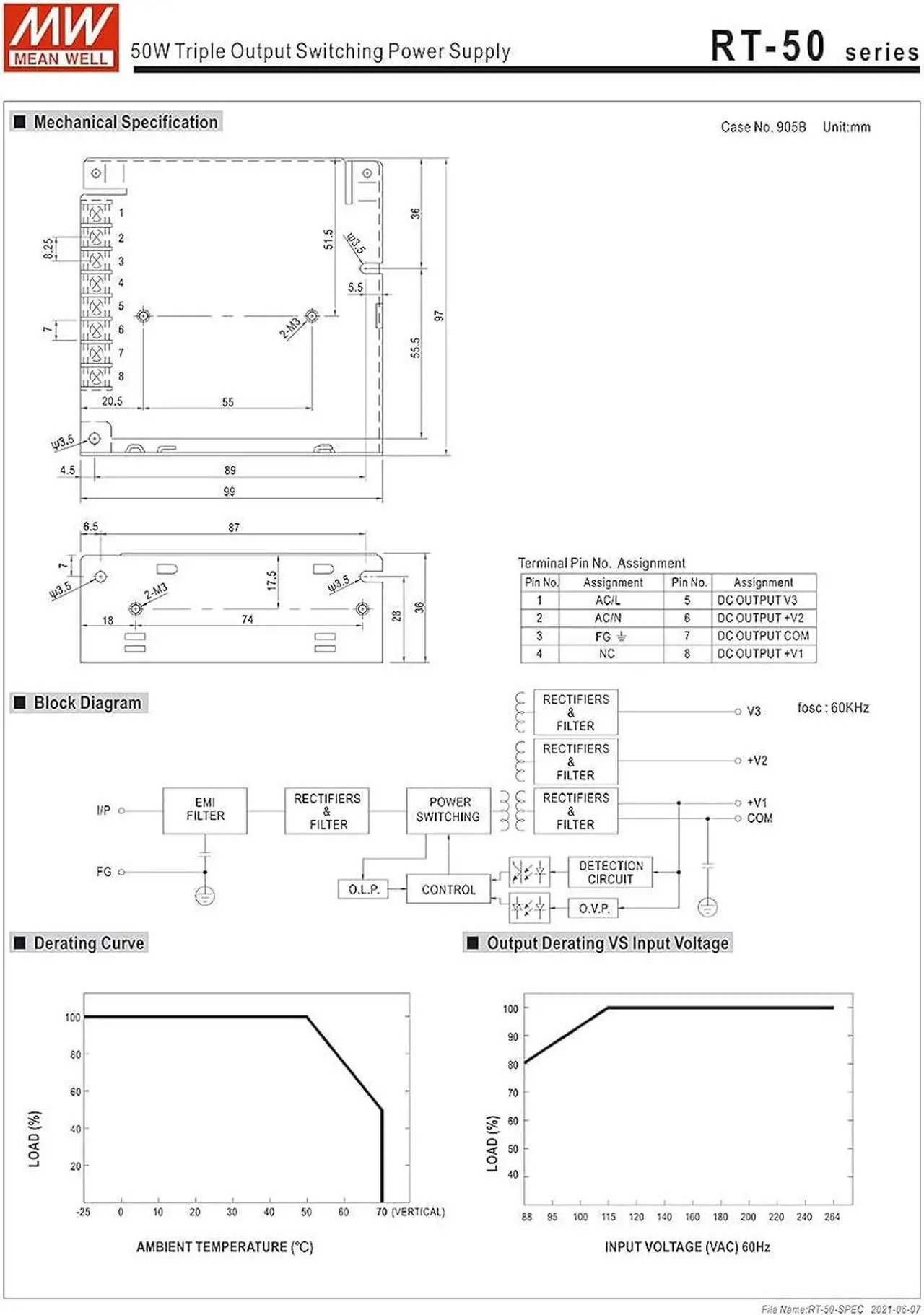 Alt view image 6 of 6 - Original Mean Well 50W 5V 24V 12V Triple Output Switching Power Supply 5V/3A 24V/1A 12V/1A SMPS Enclosed Type Power Supply Unit Transformer Input 88-264Vac