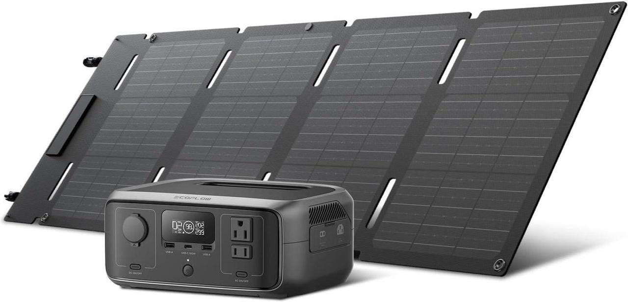 Main image of EF ECOFLOW Solar Generator RIVER 3 with 45W Solar Panel, 245Wh Portable Power Station LiFePO4 Battery, 300W Up to 600W AC Output, <20 MS UPS, 1Hr Fast Charging Power Station for Outdoor/Camping/RVs