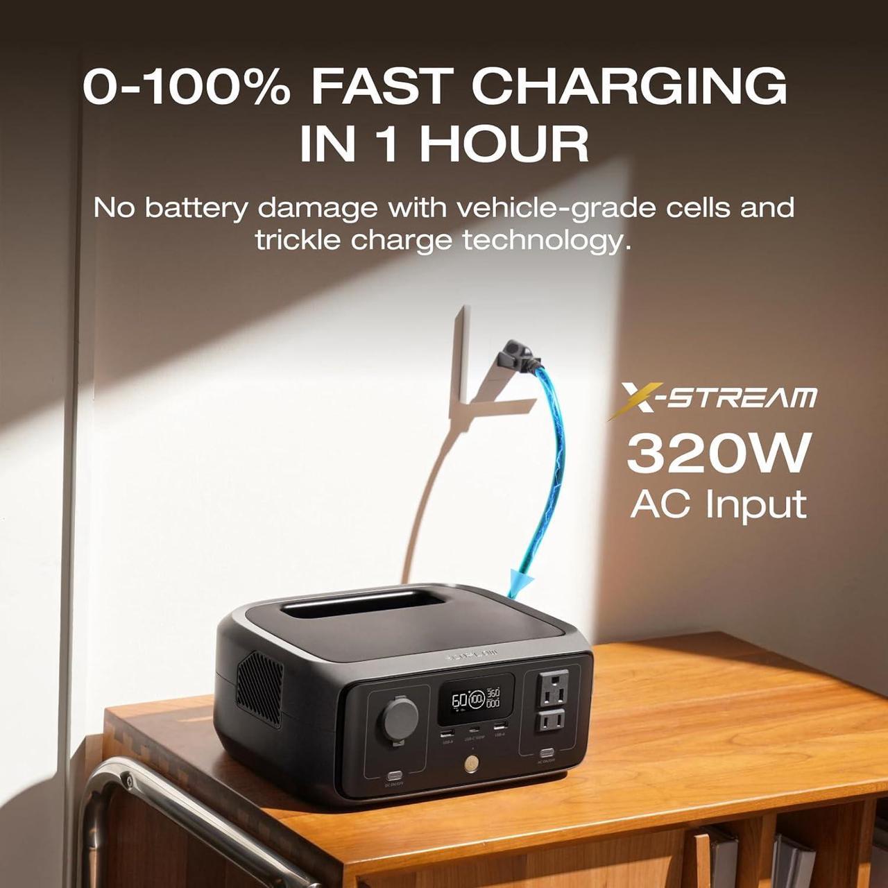 Alt view image 3 of 7 - EF ECOFLOW Solar Generator RIVER 3 with 45W Solar Panel, 245Wh Portable Power Station LiFePO4 Battery, 300W Up to 600W AC Output, <20 MS UPS, 1Hr Fast Charging Power Station for Outdoor/Camping/RVs
