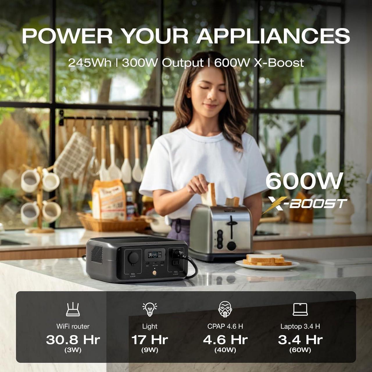 Alt view image 6 of 7 - EF ECOFLOW Solar Generator RIVER 3 with 45W Solar Panel, 245Wh Portable Power Station LiFePO4 Battery, 300W Up to 600W AC Output, <20 MS UPS, 1Hr Fast Charging Power Station for Outdoor/Camping/RVs