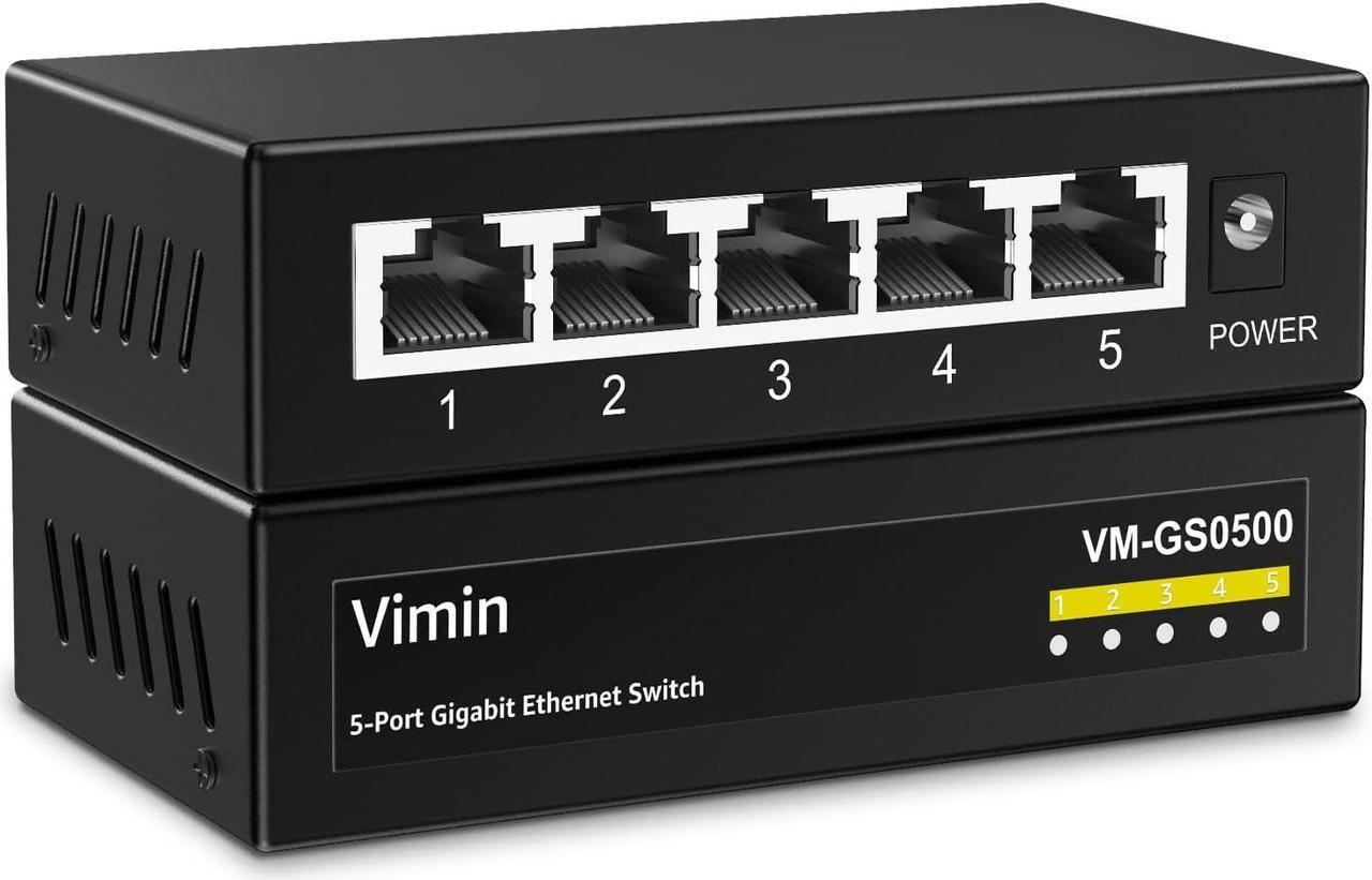 Main image of 5-Port Gigabit Ethernet Switch, 5 Port 10/100/1000Mbps Network Ethernet Switch, 5-Port Ethernet Splitter Unmanaged, Metal Case, Mini Body, Fanless, Plug and Play, Wall-Mounted, VM-GS0500