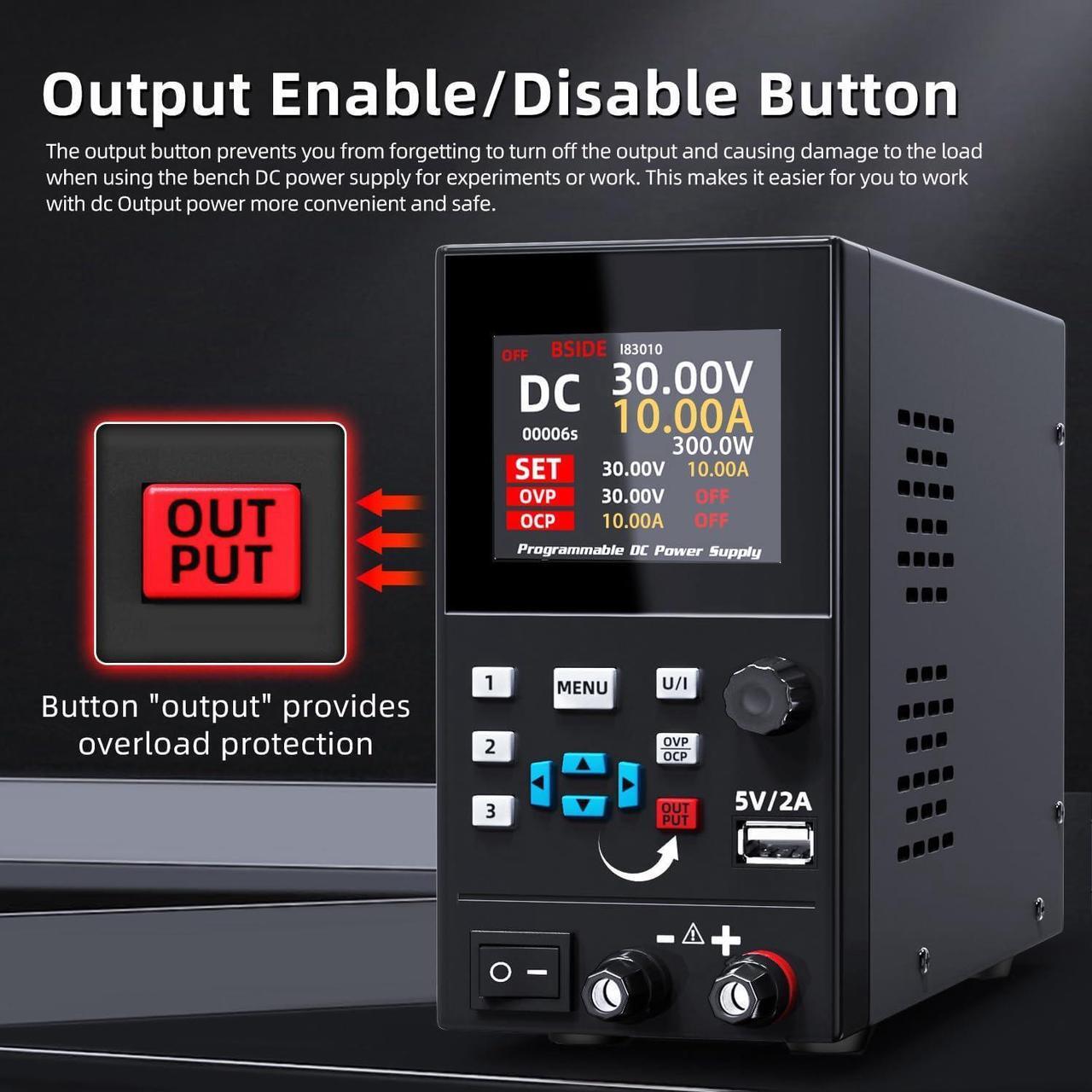 Alt view image 5 of 7 - BSIDE DC Power Supply Programmable 30V 10A Adjustable Switching Regulated Lab Power Supply Small Variable Bench Power Supply with Encoder and USB DC Output Power Supply