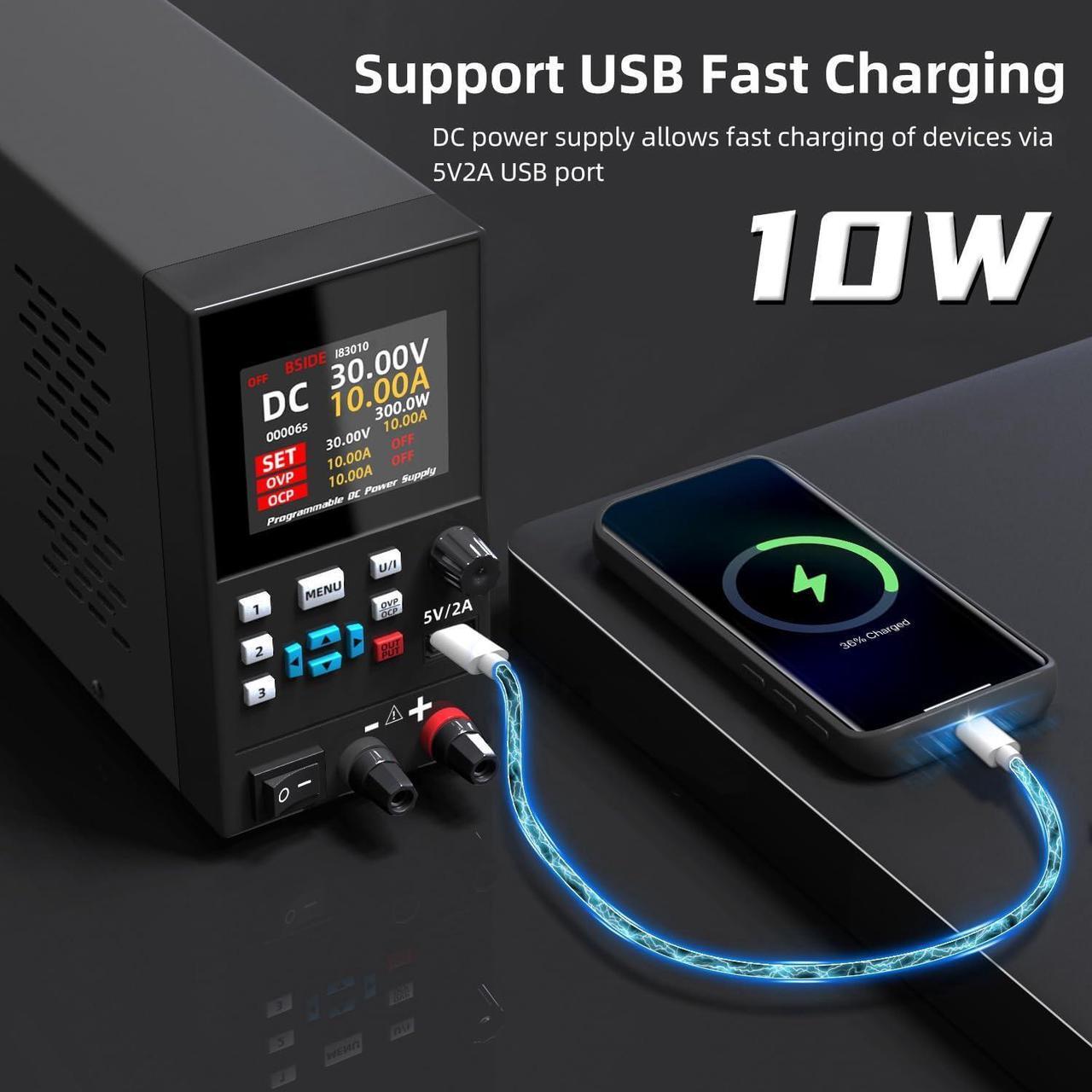 Alt view image 7 of 7 - BSIDE DC Power Supply Programmable 30V 10A Adjustable Switching Regulated Lab Power Supply Small Variable Bench Power Supply with Encoder and USB DC Output Power Supply