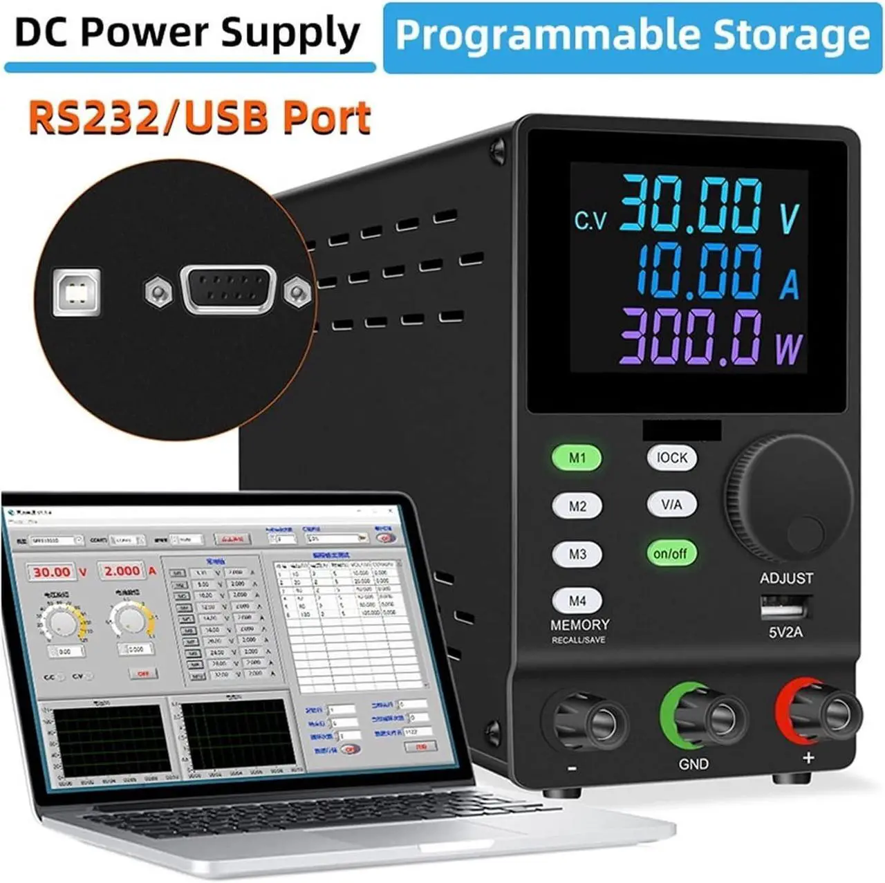Alt view image 2 of 5 - dc Power Supply USB Programmable Power Supply with 232 Port 300V 200V 120V 60V 30V Regulated Current Stabilizer for Computer Communica (Color : SC557-SPPS3001DR-B, Size : 220V)
