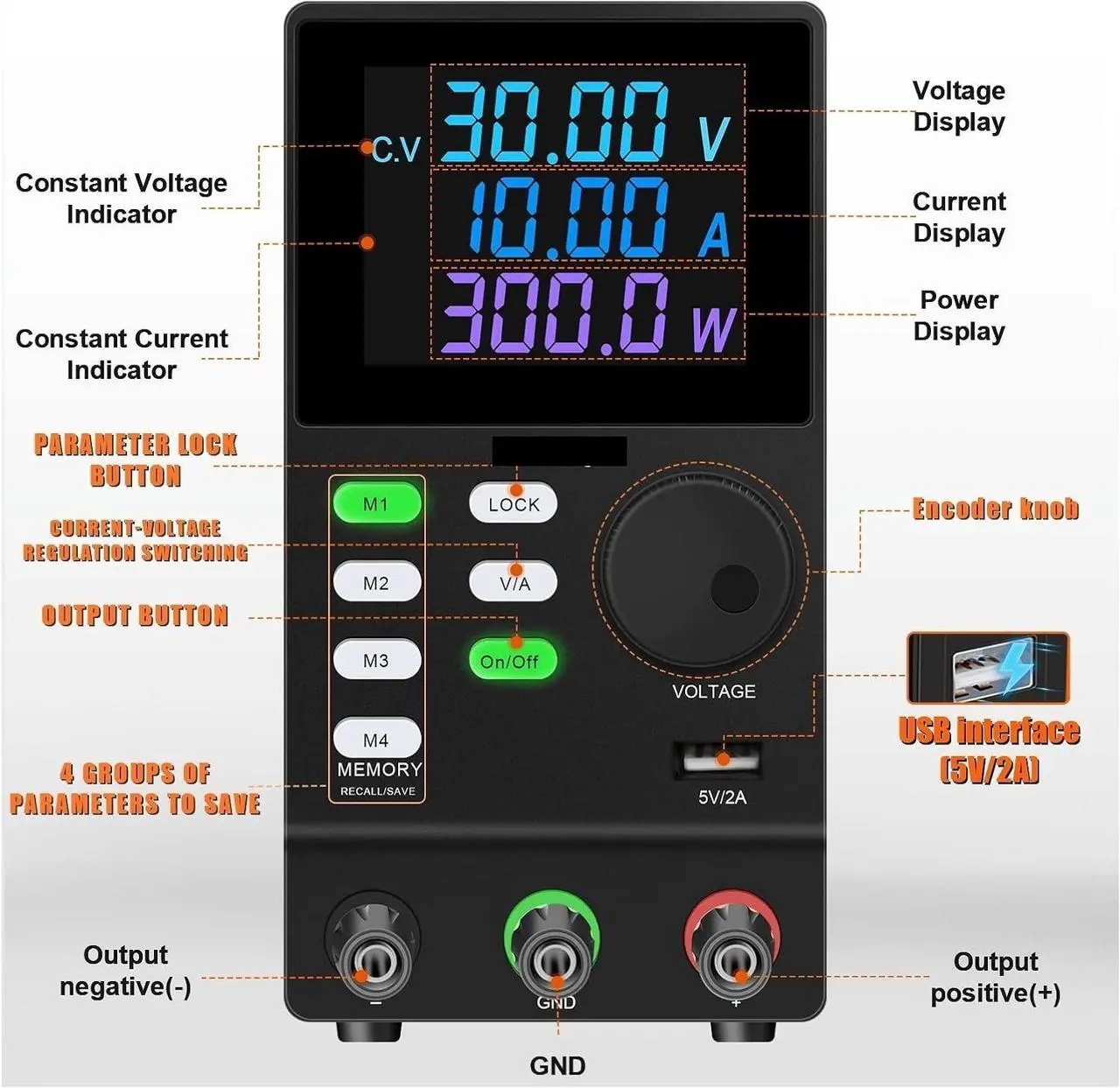 Alt view image 3 of 5 - dc Power Supply USB Programmable Power Supply with 232 Port 300V 200V 120V 60V 30V Regulated Current Stabilizer for Computer Communica (Color : SC557-SPPS3001DR-B, Size : 220V)