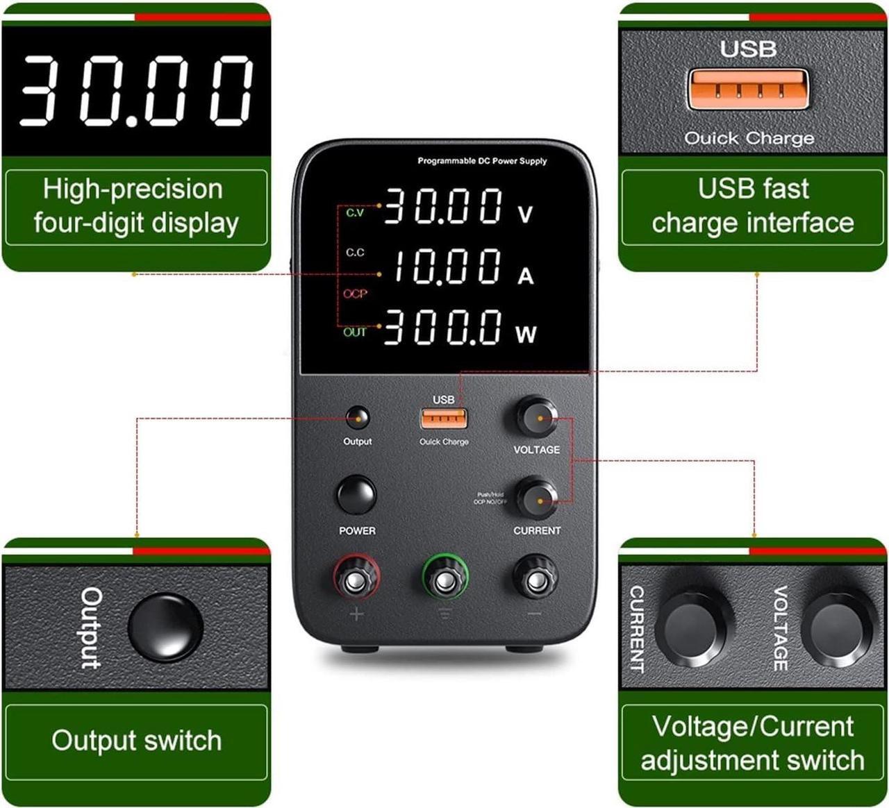 Alt view image 3 of 6 - dc Power Supply Adjustable DC Power Supply 30V 10A Laboratory Programmable Power Supply 60V 5A USB Power Supply Short Circuit (Color : 160V 2A)
