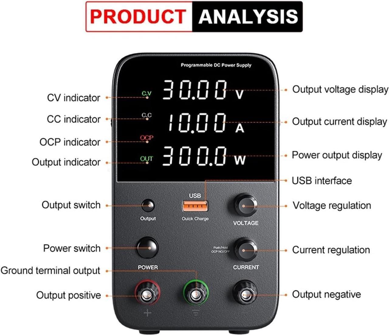 Alt view image 5 of 6 - dc Power Supply Adjustable DC Power Supply 30V 10A Laboratory Programmable Power Supply 60V 5A USB Power Supply Short Circuit (Color : 160V 2A)