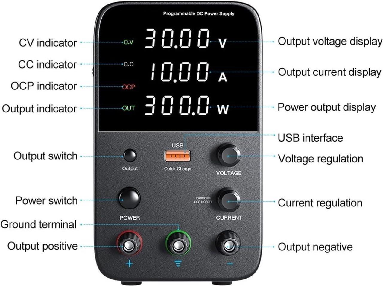Alt view image 4 of 6 - dc Power Supply Adjustable DC Power Supply 30V 10A Laboratory Power Supply 60V 5A Voltage Regulator Power Supply 5V2AUSB Fast Charging (Color : WPS305H)