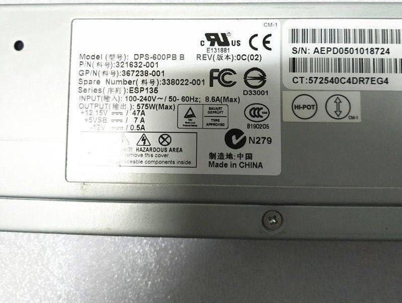 Alt view image 3 of 4 - PSU for DL380G4 600W Power Supply DPS-600PB B 321632-001 338022-001 367238-001 406393-001 321632-501