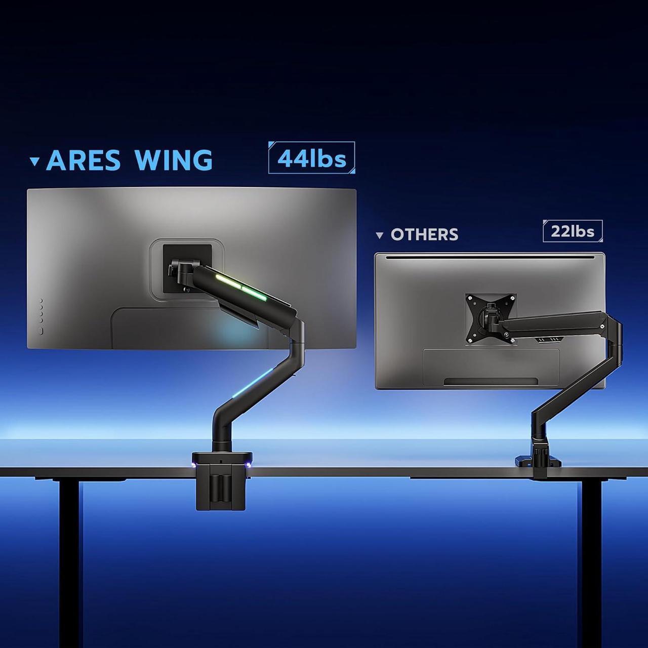Alt view image 2 of 7 - Heavy Duty Monitor Arm for 49'' & 44 Lbs Ultrawide Monitor, Compatible with Samsung Odyssey G9 and LG Monitor, RGB Monitor Desk Arm, Adjustable Gas Spring Single Monitor Mount, Black