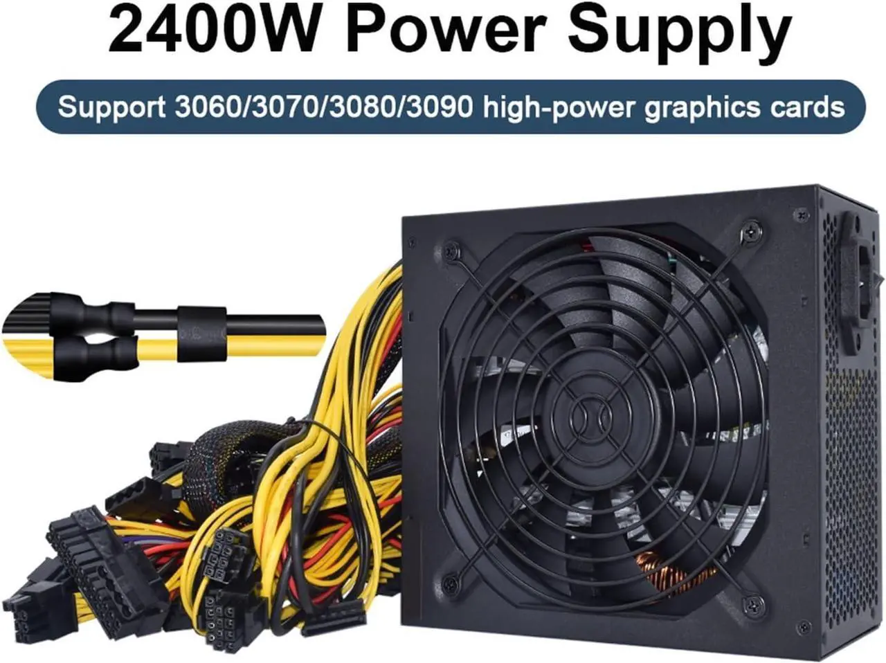 Alt view image 2 of 7 - 2400W ATX Mining Power Supply Bold 12AWG line Can Connect 8GPU Auto-Thermally Controlled Fan for Bitcoin ETH Miner PSU