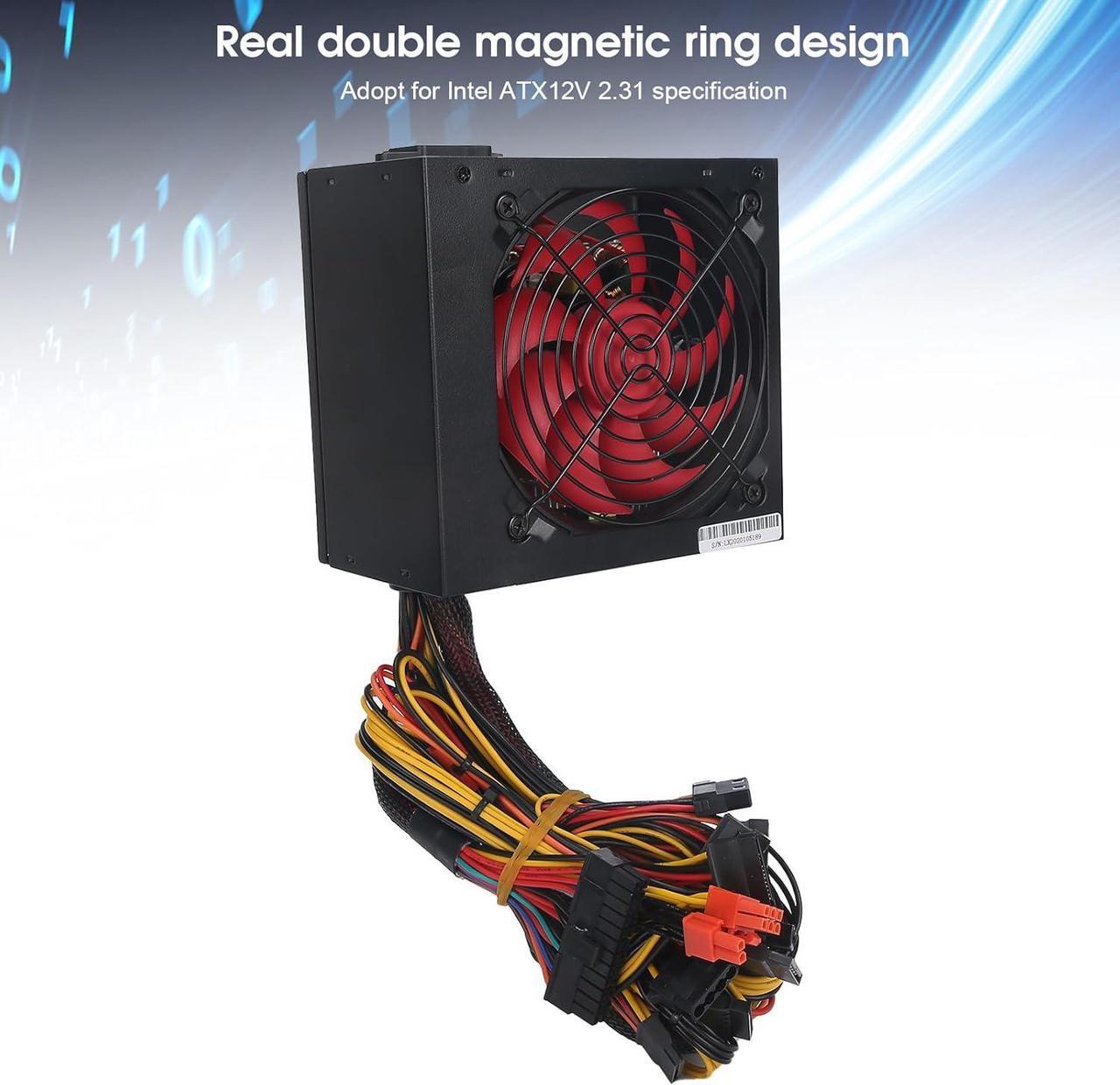 Alt view image 6 of 7 - 600W Red Fan PC Power Supply Desktop Computer Parts ATX 24PIN 14cm Adjustable 115/ (US Plug)