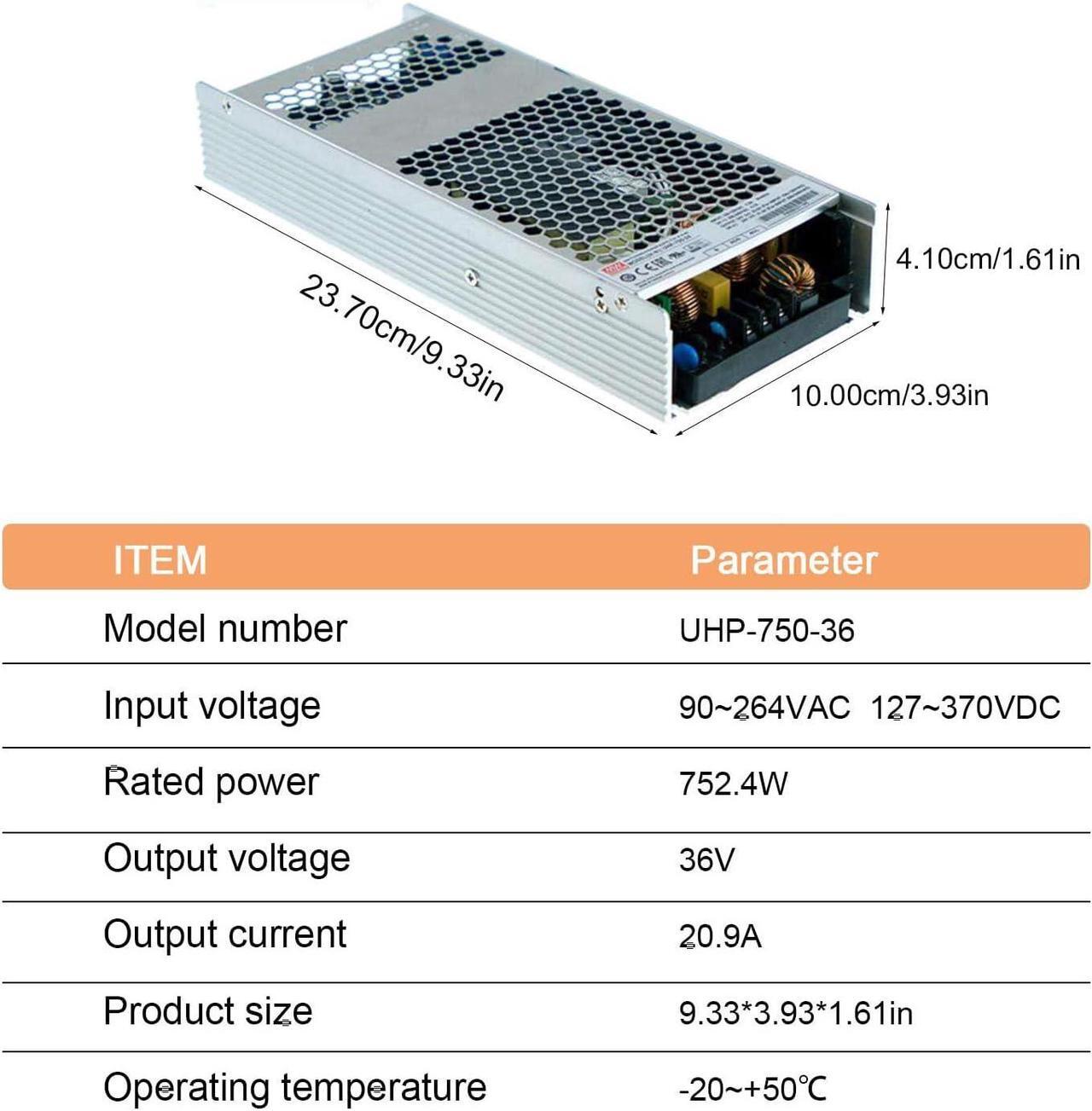 Alt view image 5 of 6 - UHP-750-36 Industrial Power Supply, 36V 20.9A 752.4W, Slim Fanless Design, 95% Efficiency, UL/TUV Certified, for Automation/Control Systems