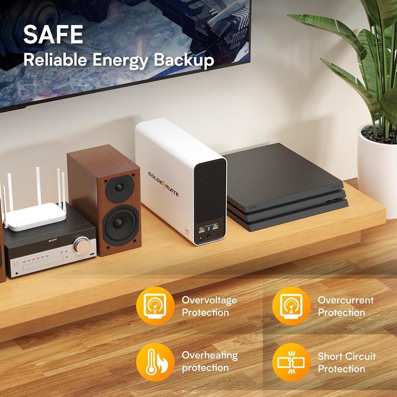 Alt view image 5 of 7 - 1000VA/600W Lithium UPS Battery Backup and Surge Protector, Backup Battery Power Supply with LiFePO4 Battery, Sinewave UPS System, Battery of 10 Years Lifespan, 8-Outlets, LCD Display