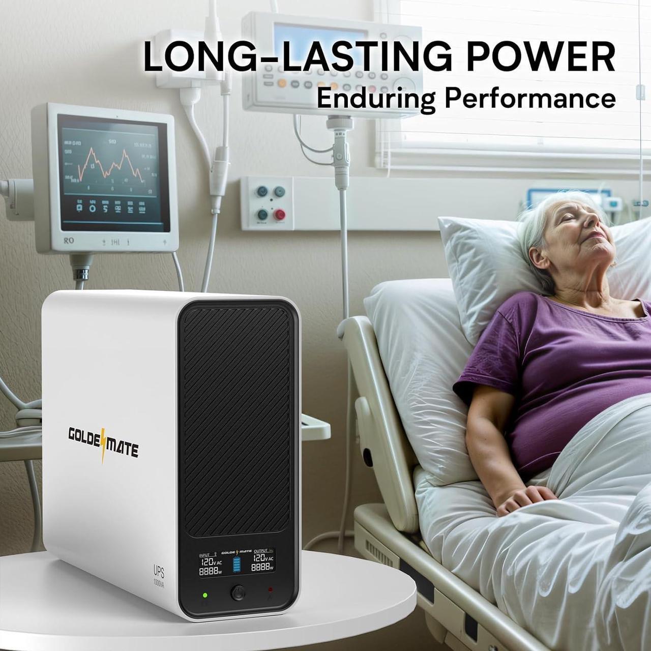 Alt view image 7 of 7 - 1000VA/600W Lithium UPS Battery Backup and Surge Protector, Backup Battery Power Supply with LiFePO4 Battery, Sinewave UPS System, Battery of 10 Years Lifespan, 8-Outlets, LCD Display