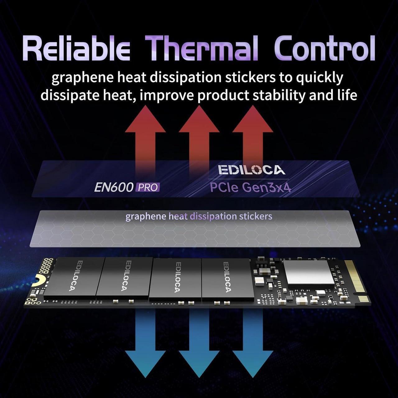 Alt view image 5 of 7 - EN600 PRO SSD 1TB PCle 3.0x4, NVMe M.2 2280, Up to 3500MB/s, Internal Solid State Drive, SLC Cache 3D NAND TLC, Graphene Cooling Sticker, Storage for PC, Desktop and Laptops
