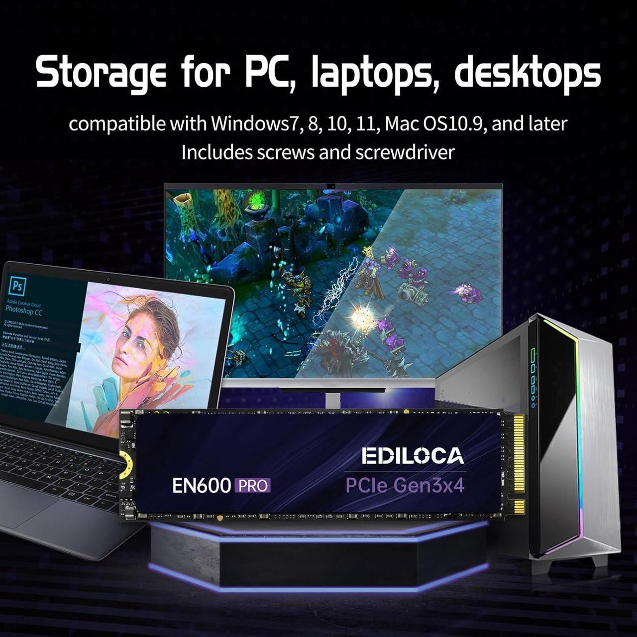 Alt view image 7 of 7 - EN600 PRO SSD 1TB PCle 3.0x4, NVMe M.2 2280, Up to 3500MB/s, Internal Solid State Drive, SLC Cache 3D NAND TLC, Graphene Cooling Sticker, Storage for PC, Desktop and Laptops