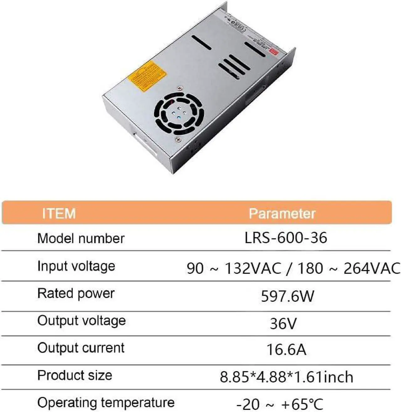 Alt view image 5 of 6 - LRS-600-36 Industrial Power Supply, 36V 16.6A 597W, High Efficiency 92%, Surge and Overload Protection, 5G Vibration Resistant, Reliable for Industrial Automation & Robotics