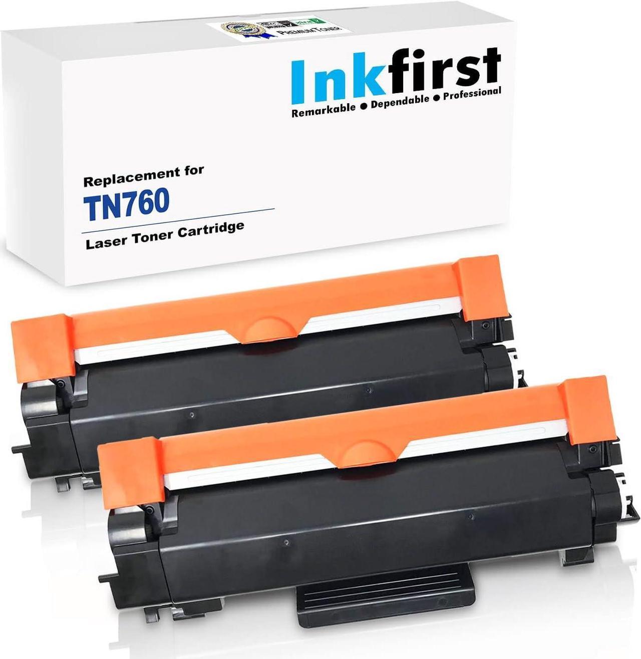 (CHIP Included) 2 High Yield Inkfirst Toner Cartridges TN-760 TN760 Compatible Remanufactured for Brother TN-760 MFC-L2710DW MFC-L2730DW MFC-L2750DW MFC-L2750DWXL DCP-L2550DW HL-L2350DW HL-L2370DW