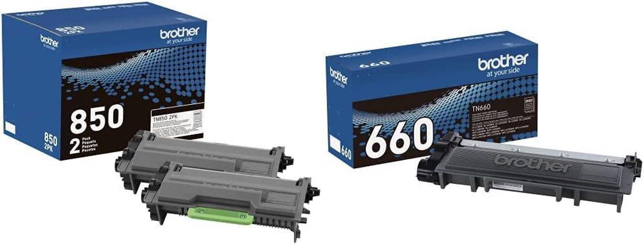 Brother Genuine TN850 2pk High-Yield Black Toner Cartridge Multipack & Brother TN660 High Yield Black Toner